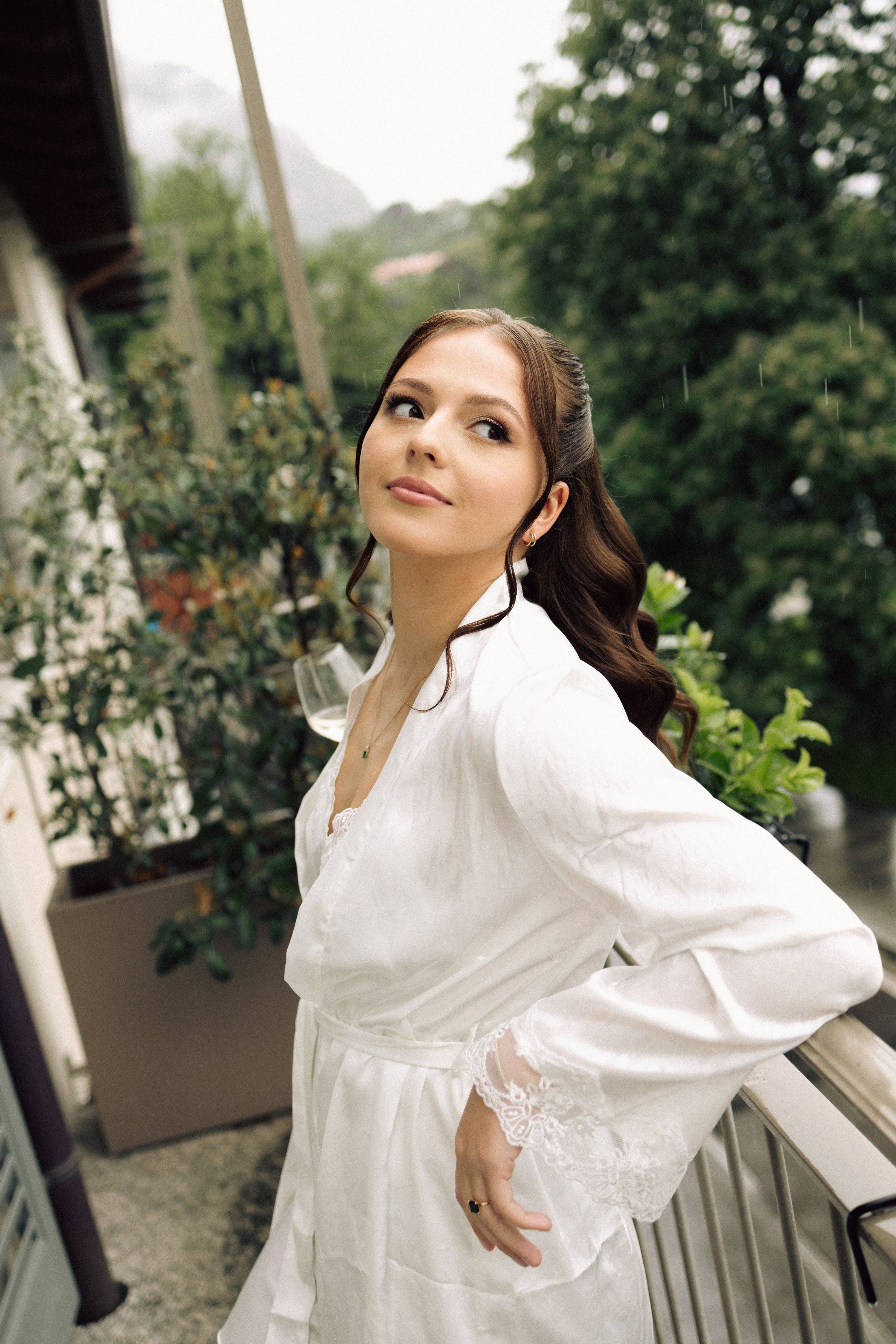 Bride smiling during quiet moments before her Bellagio elopement