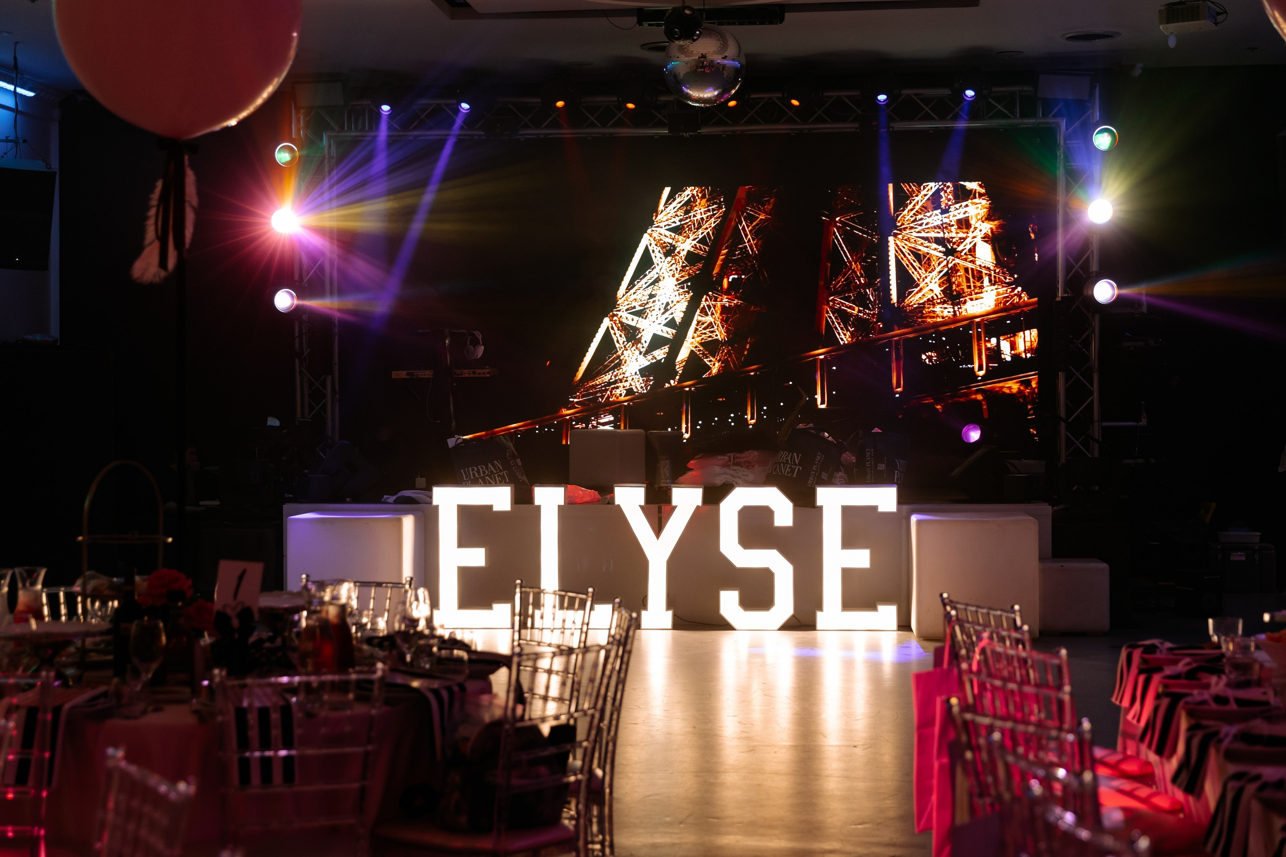 Bar Mitzvah decorations with balloons, banners, and table settings. Elegant and festive decor for Bat Mitzvah celebrations. Themed event styling with centerpieces and lighting. Custom signage and personalized touches for Bar and Bat Mitzvah. Party decor with attention to detail and vibrant atmosphere.