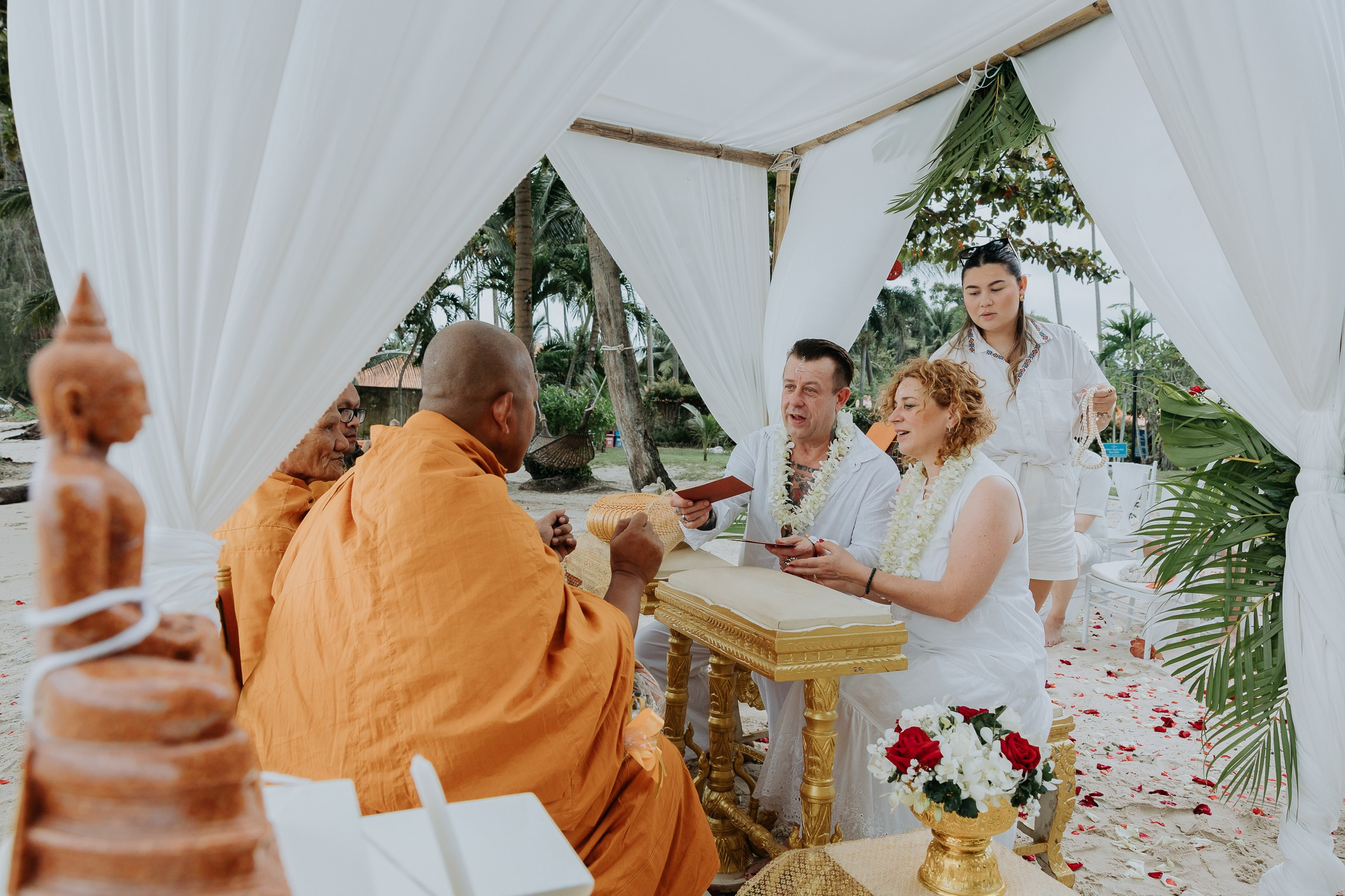 Simone & Matthias Peter. Buddhist blessing wedding Ceremony on Koh Samui, Thailand