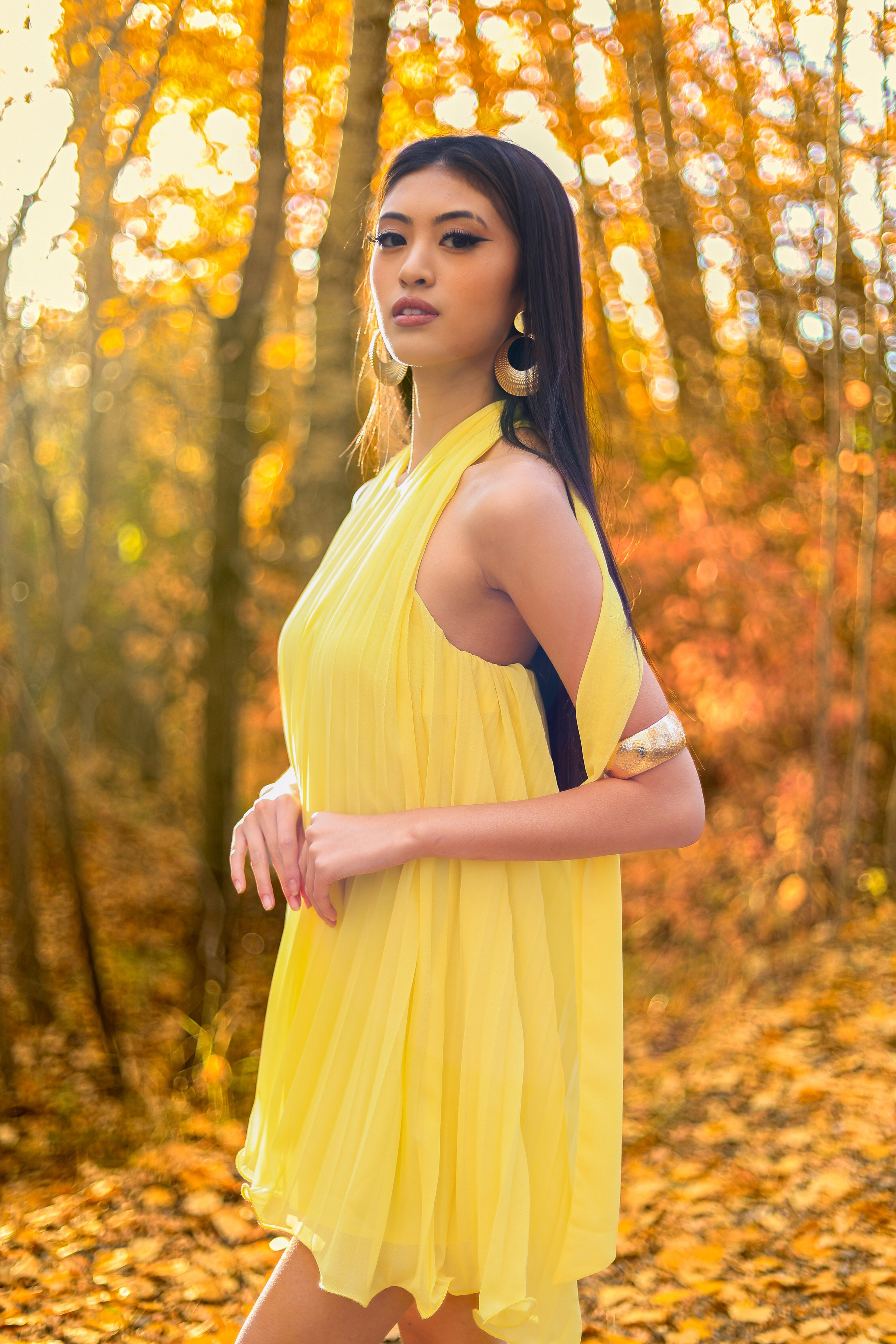 Golden Elegance: Lana Collantes’ Autumn Photoshoot in a Yellow Dress. ProFly.club — Professional aerial filming in Calgary