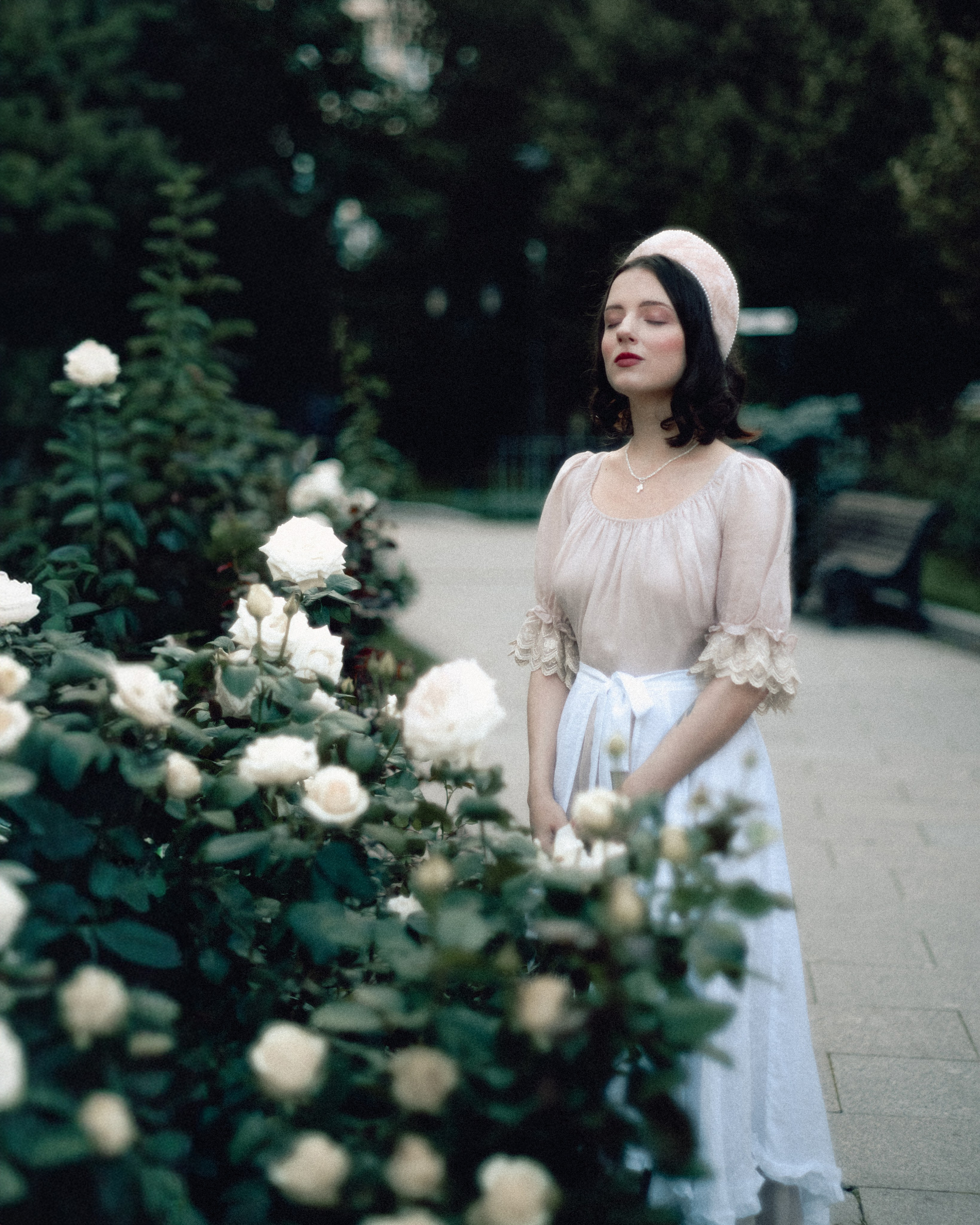 Slavic folklore shoot in traditional headwear and white dress. Moth & Moss Photography