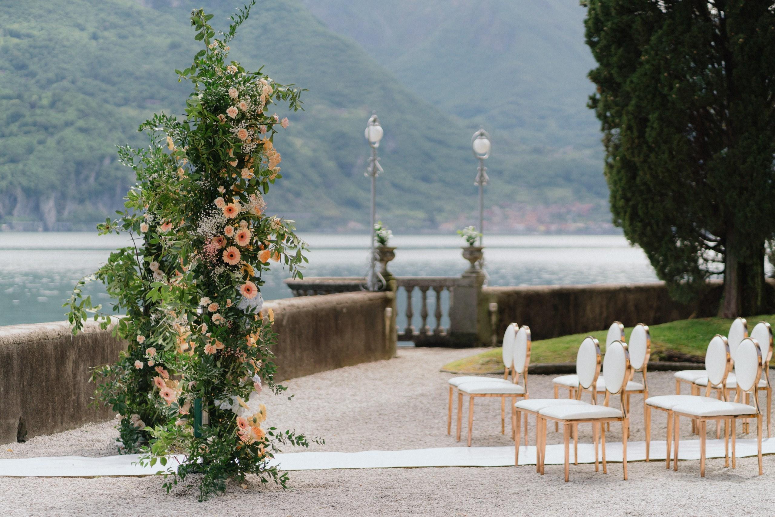 Outdoor wedding ceremony at Villa Aura in Como Italy
