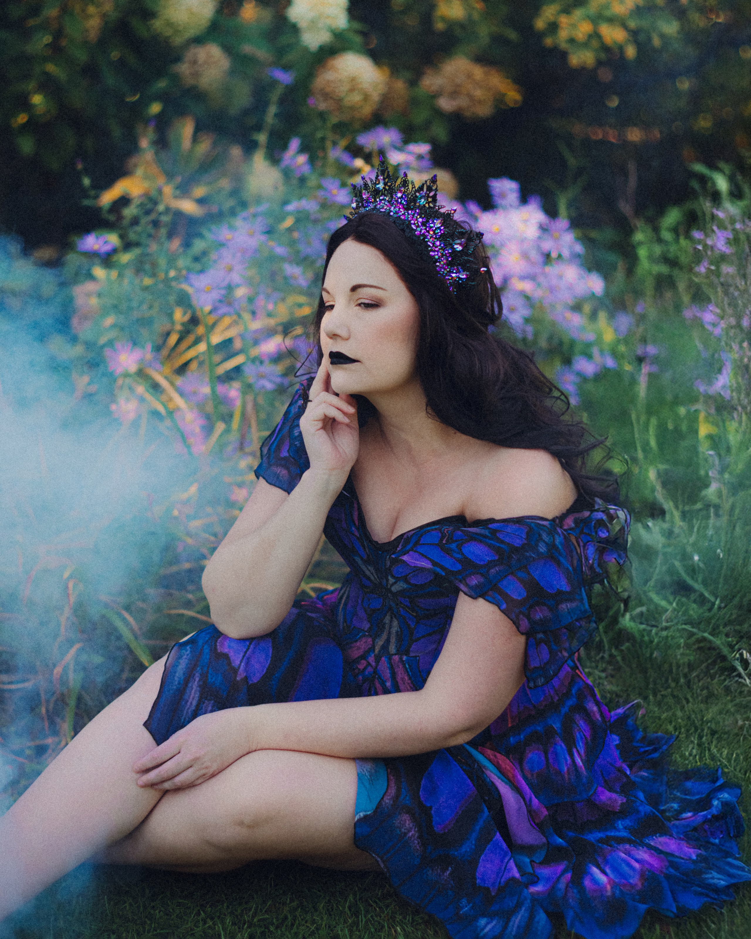 Butterfly purple fairy in a blooming garden. Moth & Moss Photography