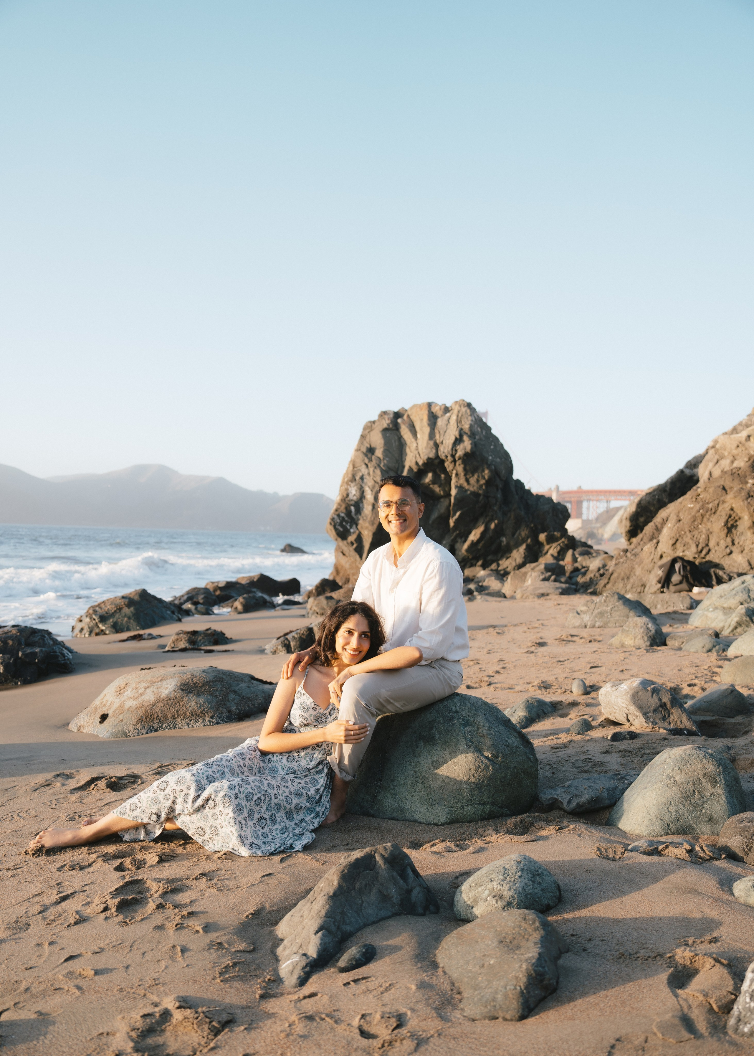 Engagement and Couple’s Photoshoot at Marshall’s Beach with iconic Golden Gate bridge view. Soulo Photography | San Francisco Bay Area Based Photographer