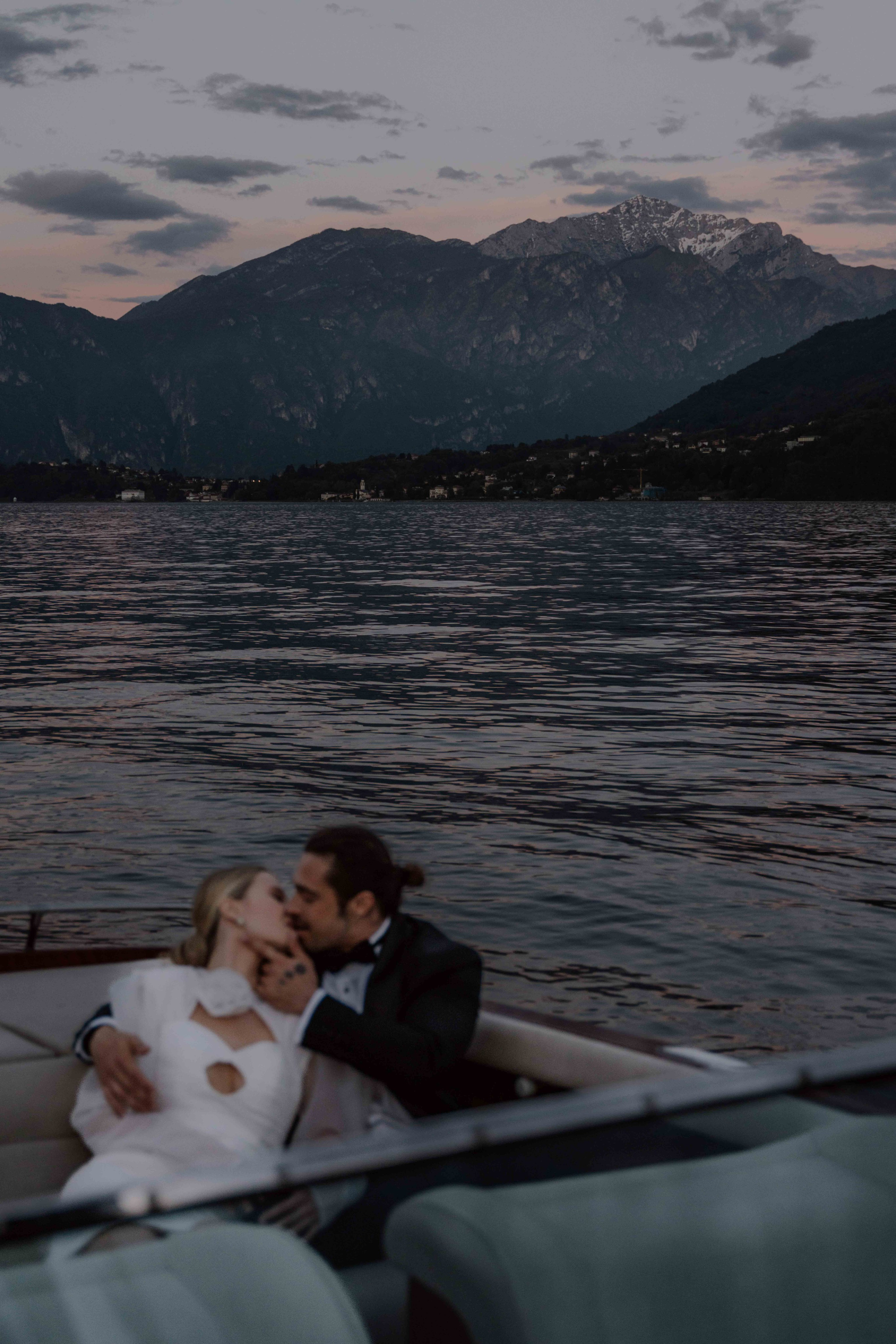     Lake Como elopement evening light over mountains Italy