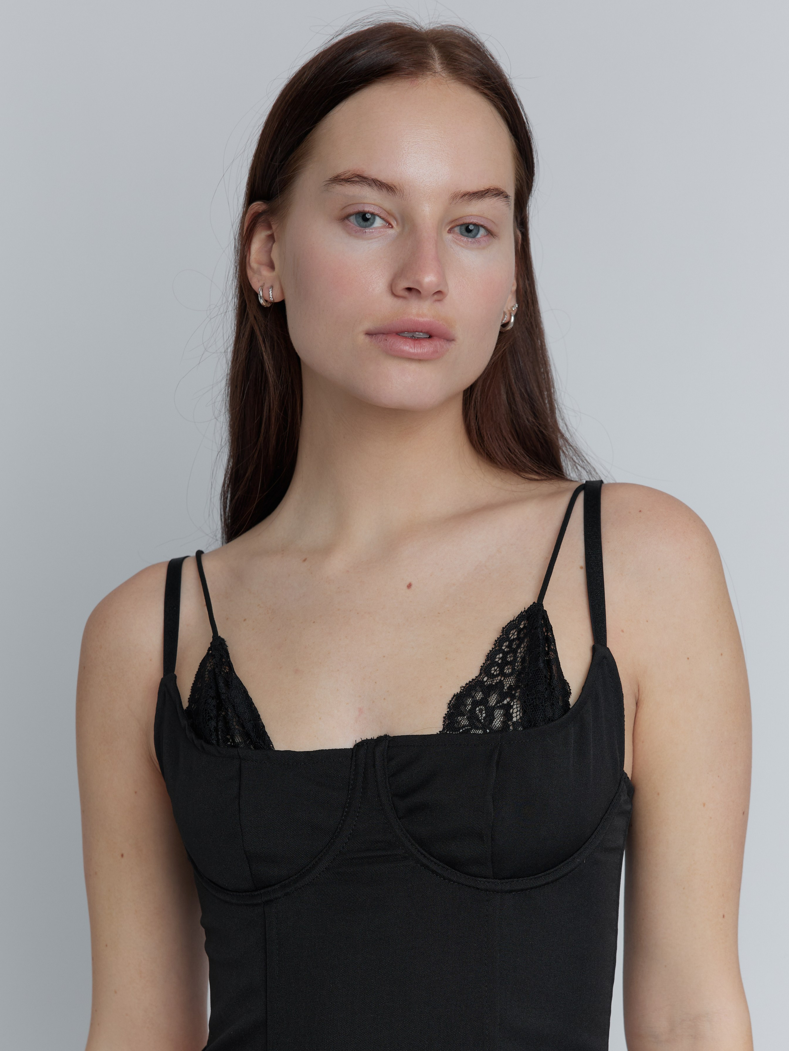 Front portrait of female model for agency digitals on a neutral studio background in Utah