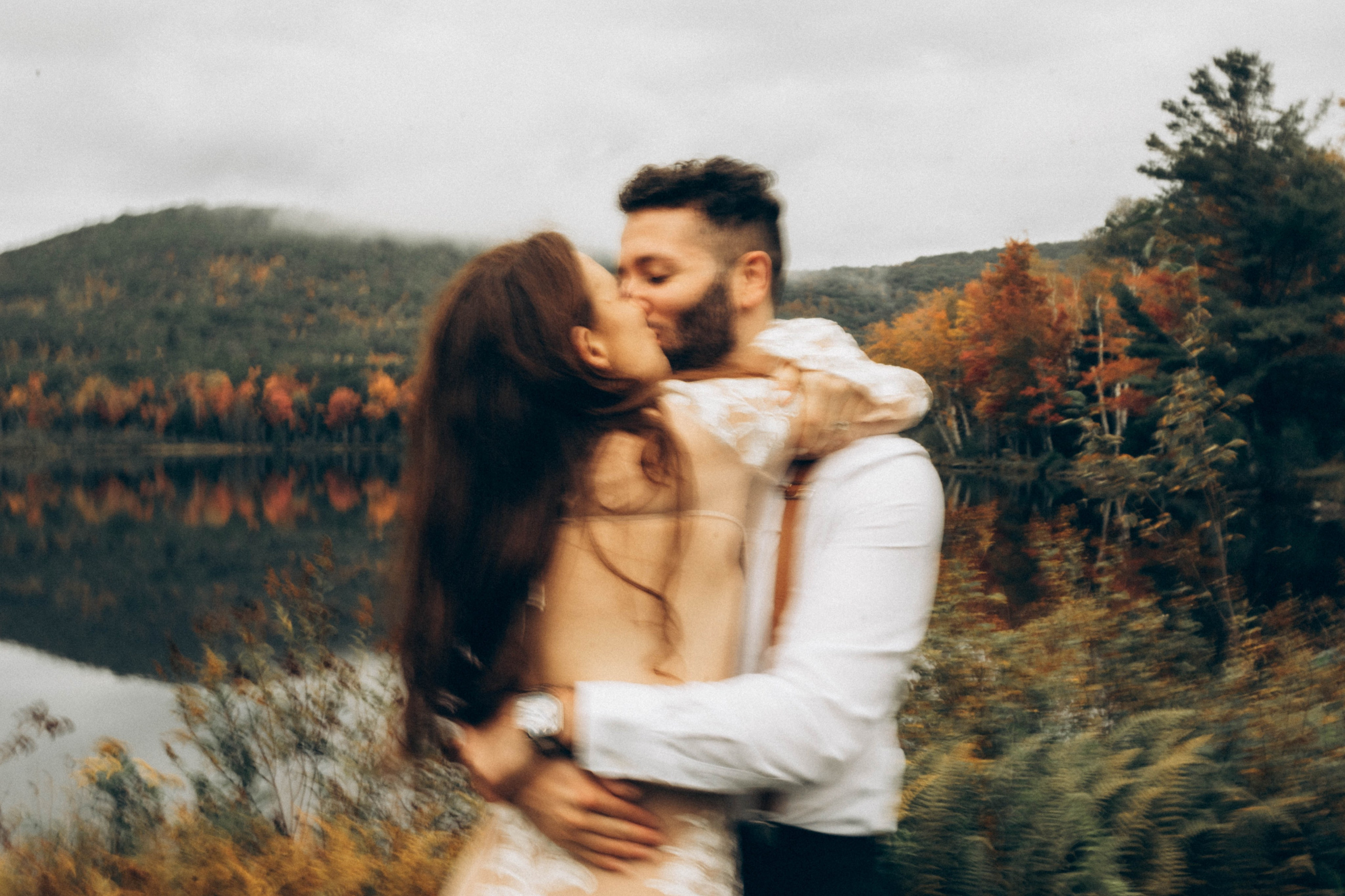 Candid moment of bride and groom in Upstate New York