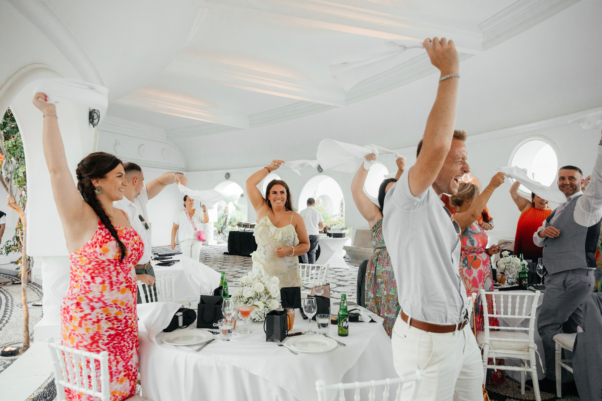 Cheering at bride and groom in wedding Rhodes, Greece