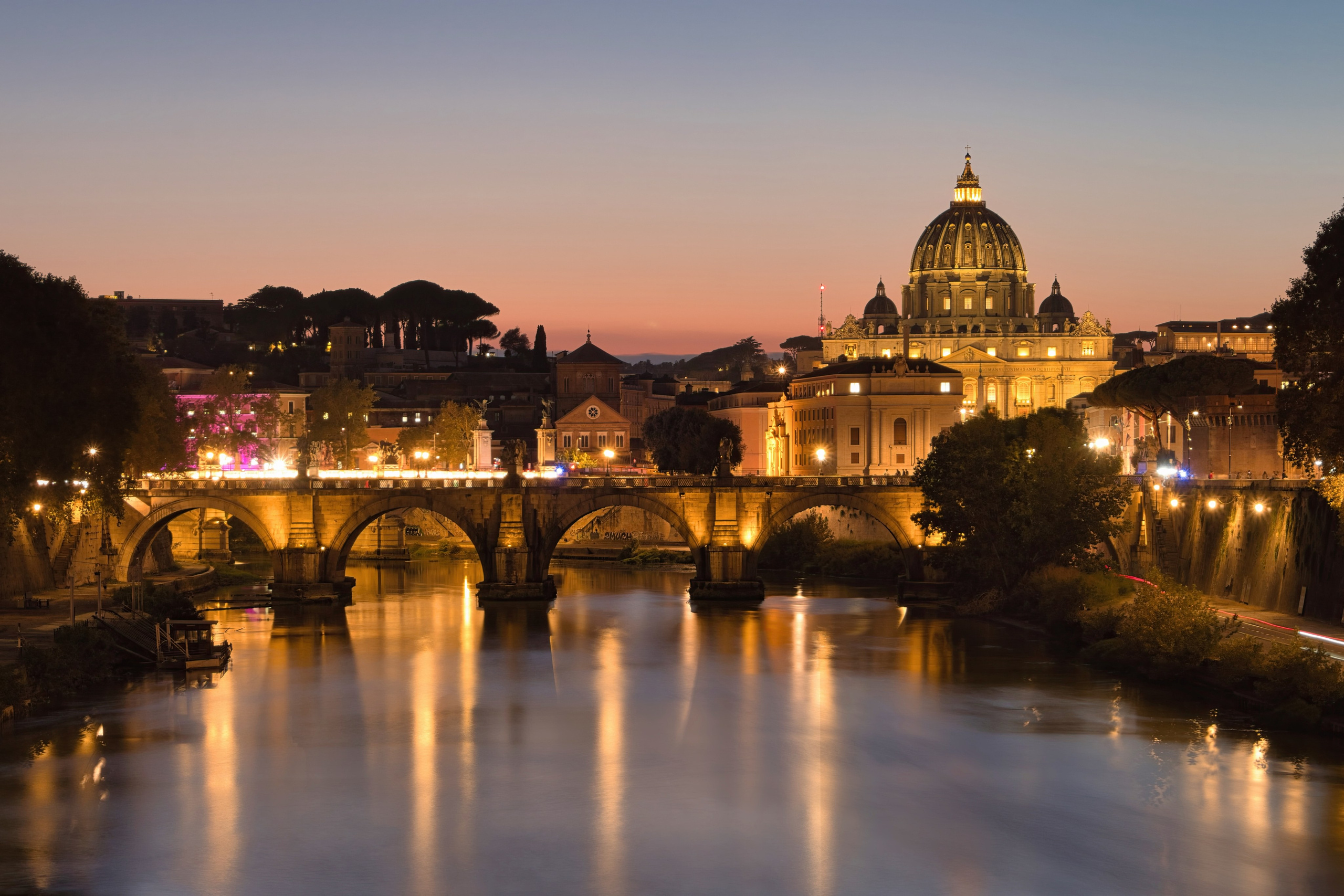 Photography of Italy – Ponte Sant’Angelo and the Vatican in Rome, long exposure, photographed as part of a photography book about Rome.