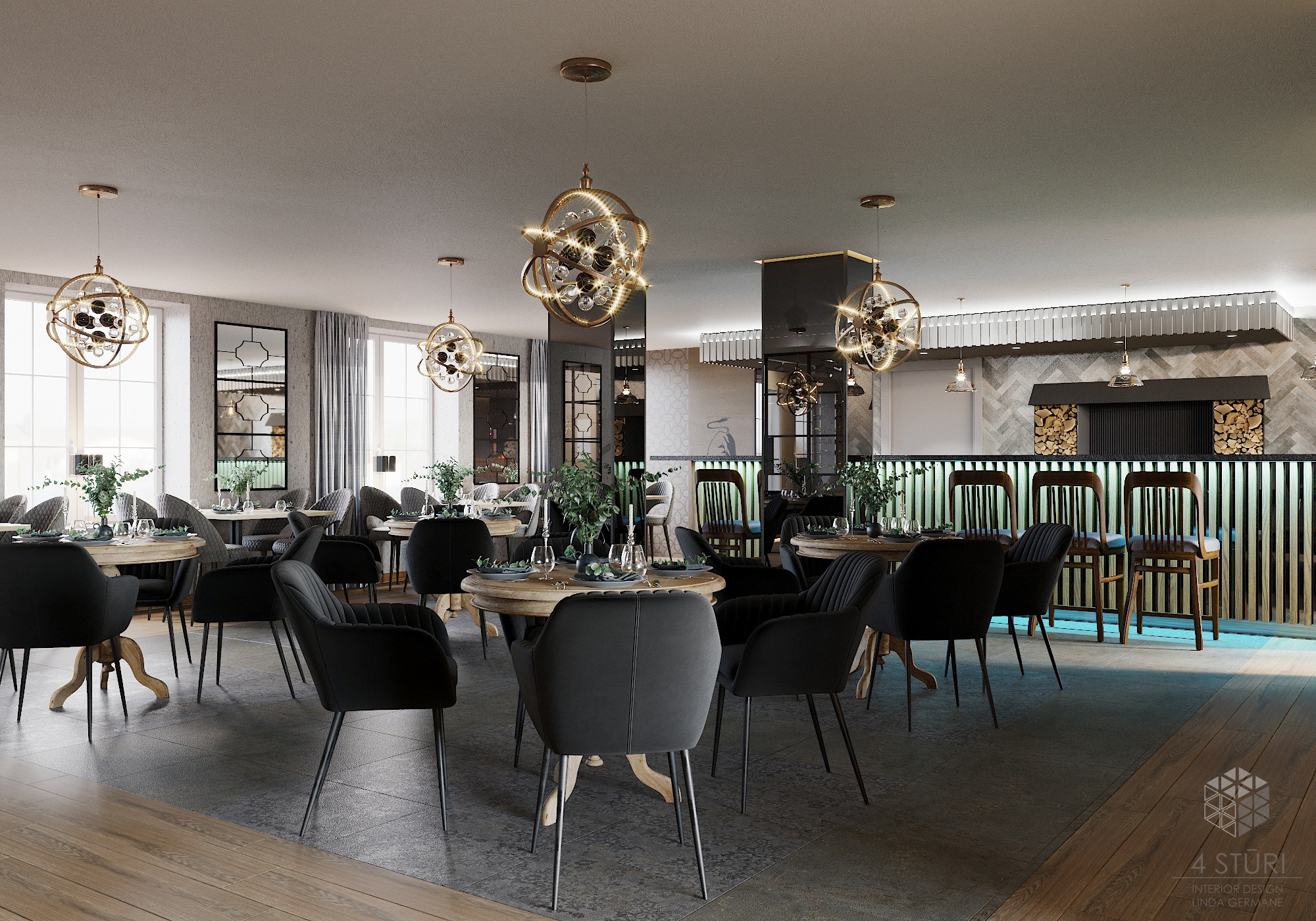 Restorāns «Heaven» Šveicē. Interjera dizaina studija 4 Stūri