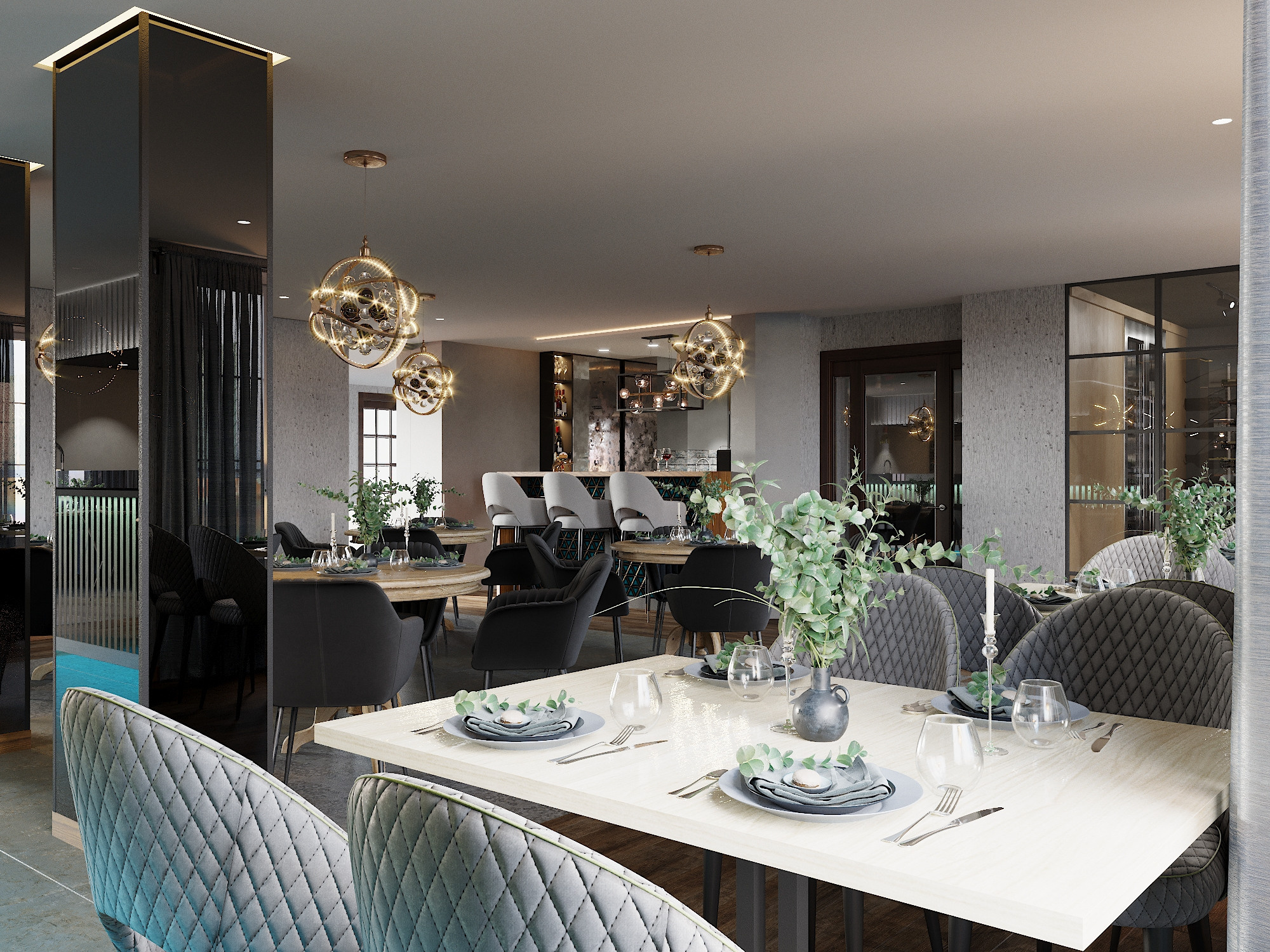 Restorāns «Heaven» Šveicē. Interjera dizaina studija 4 Stūri