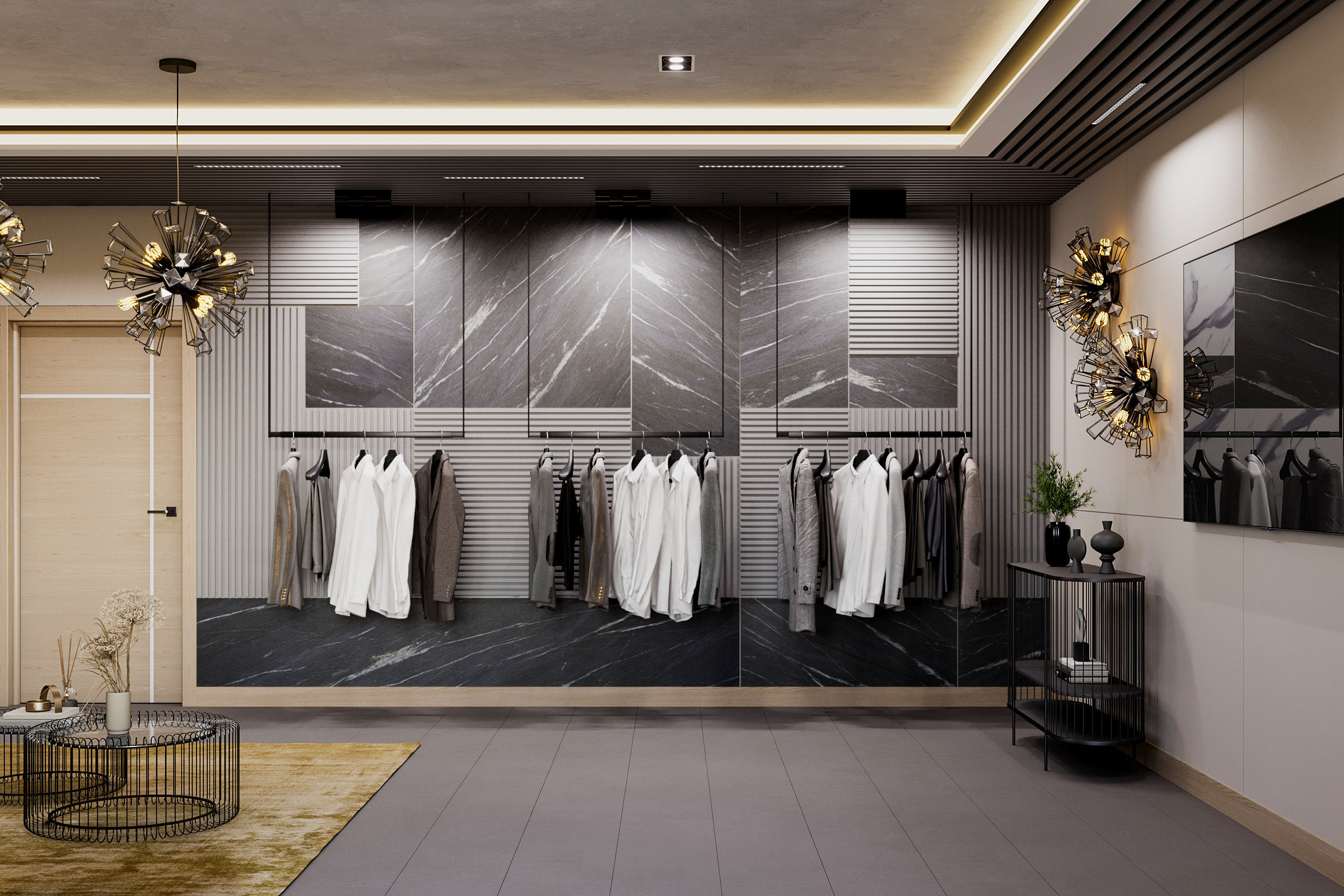 Clothing show room. Interjera dizaina studija 4 Stūri