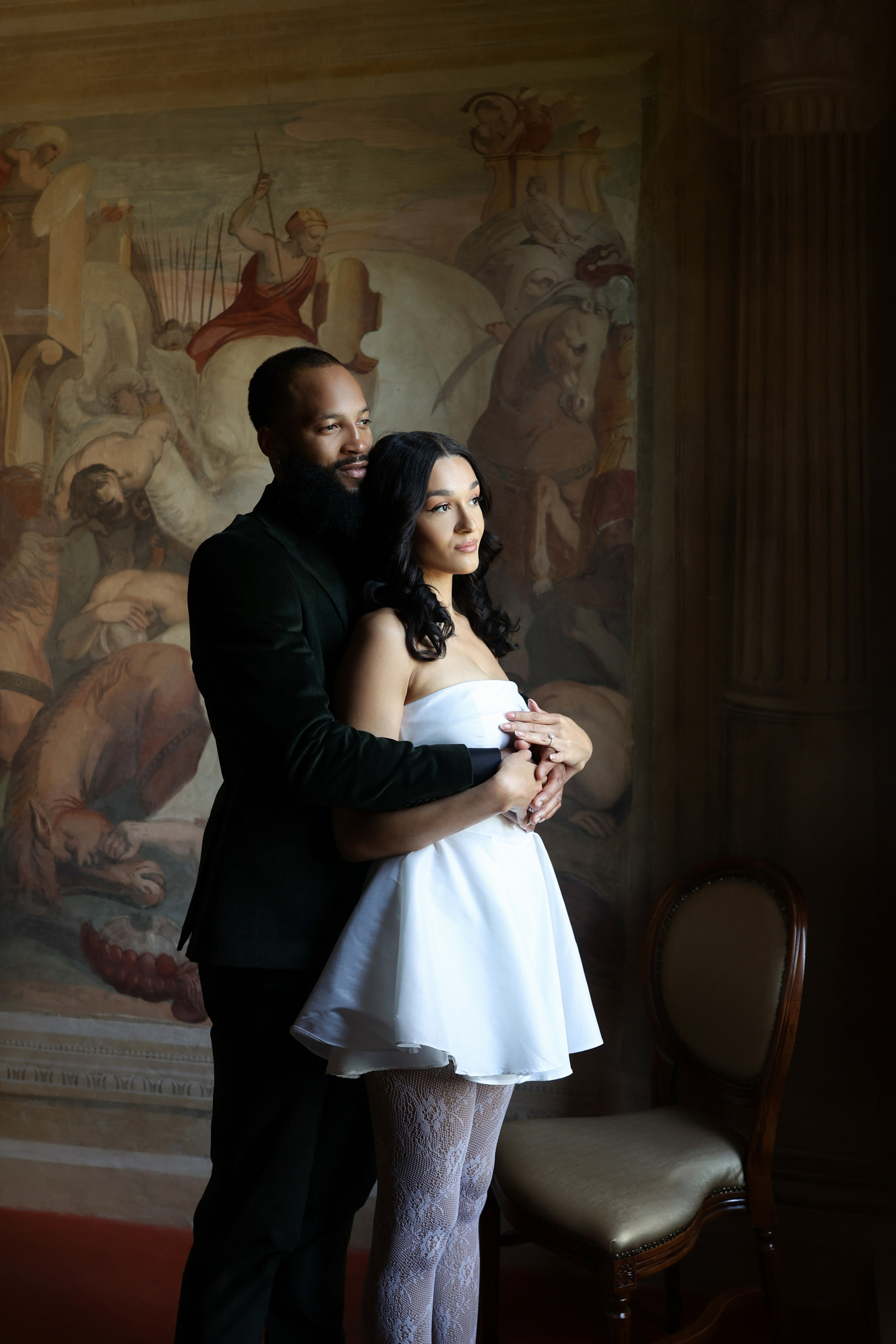 Romantic newlyweds portrait at an Italian wedding villa