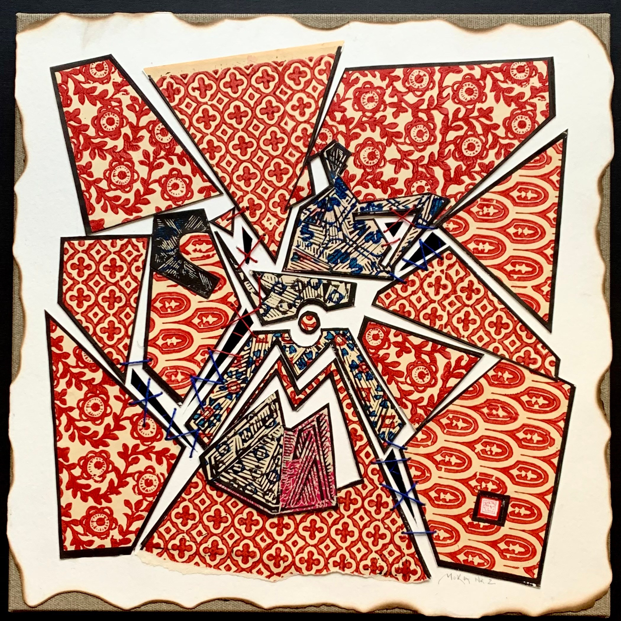 moka collage artwork square canvas dancing paper futurist series collection red  pattern coffee dada legendary art collection linocut print sewing textile canvas old paper collection, linocut print, handmade, coffee, square, art collection, caffettiera, legend