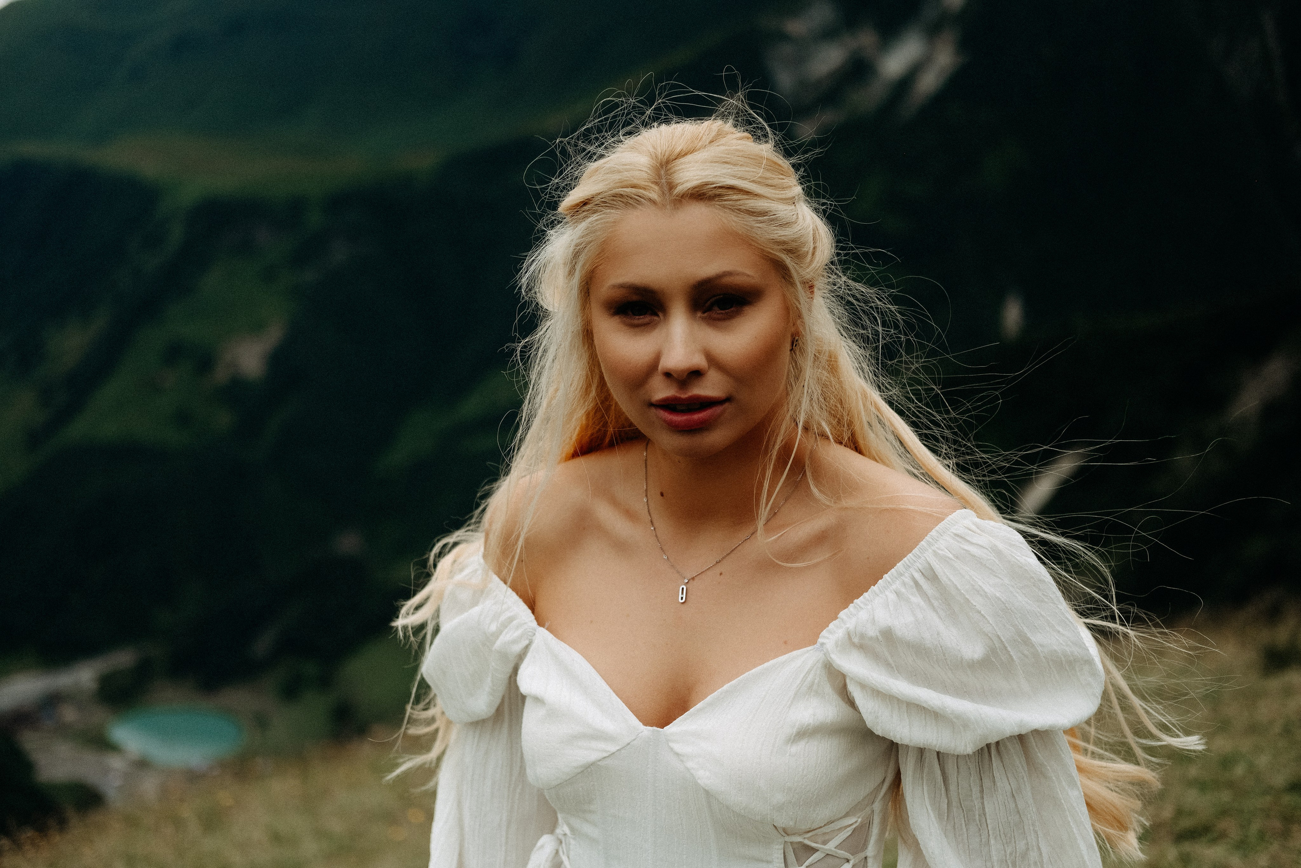Woman portrait in Gudauri mountain landscape