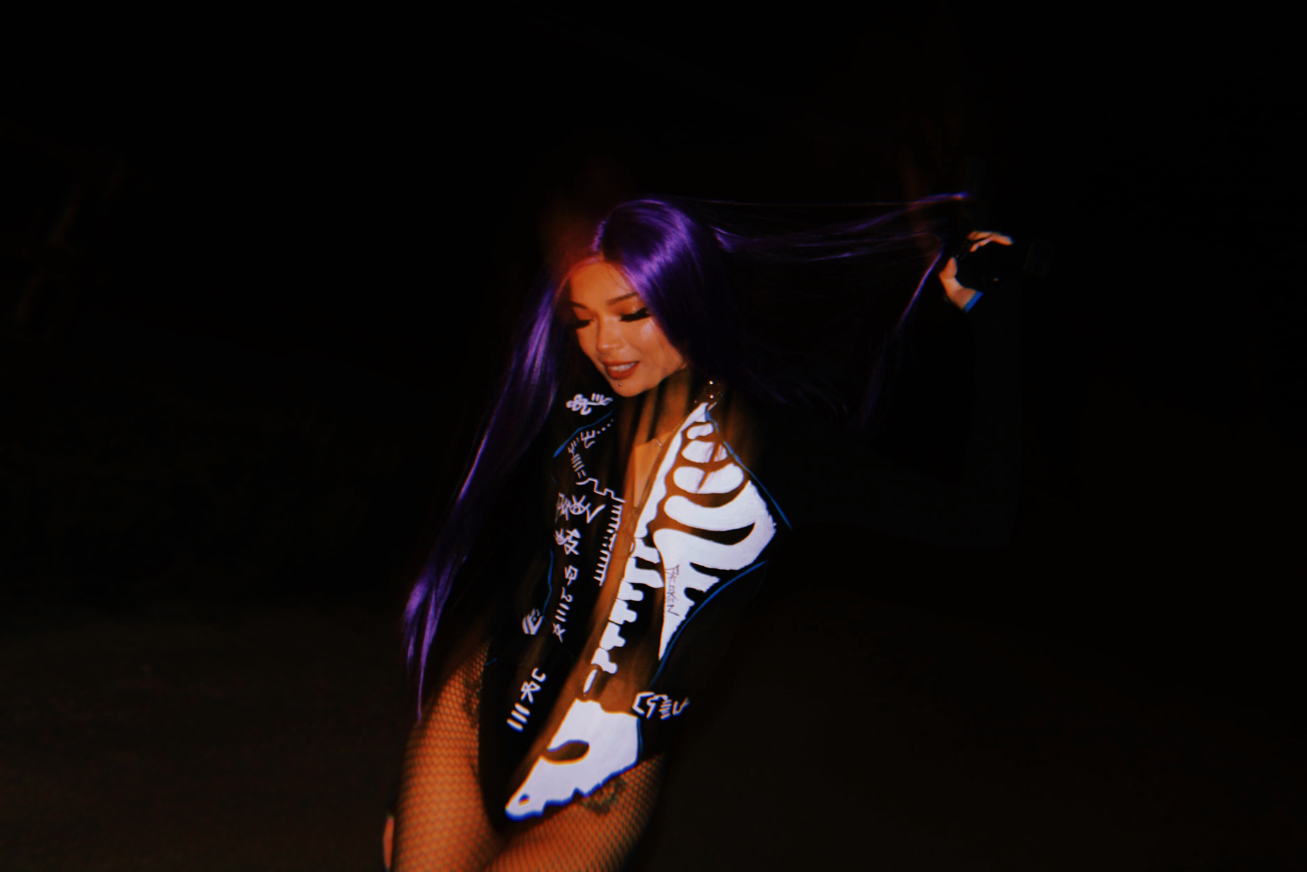 @brii.zmodelofficial wearing skeleton bodysuit designed by Ke'Ondris