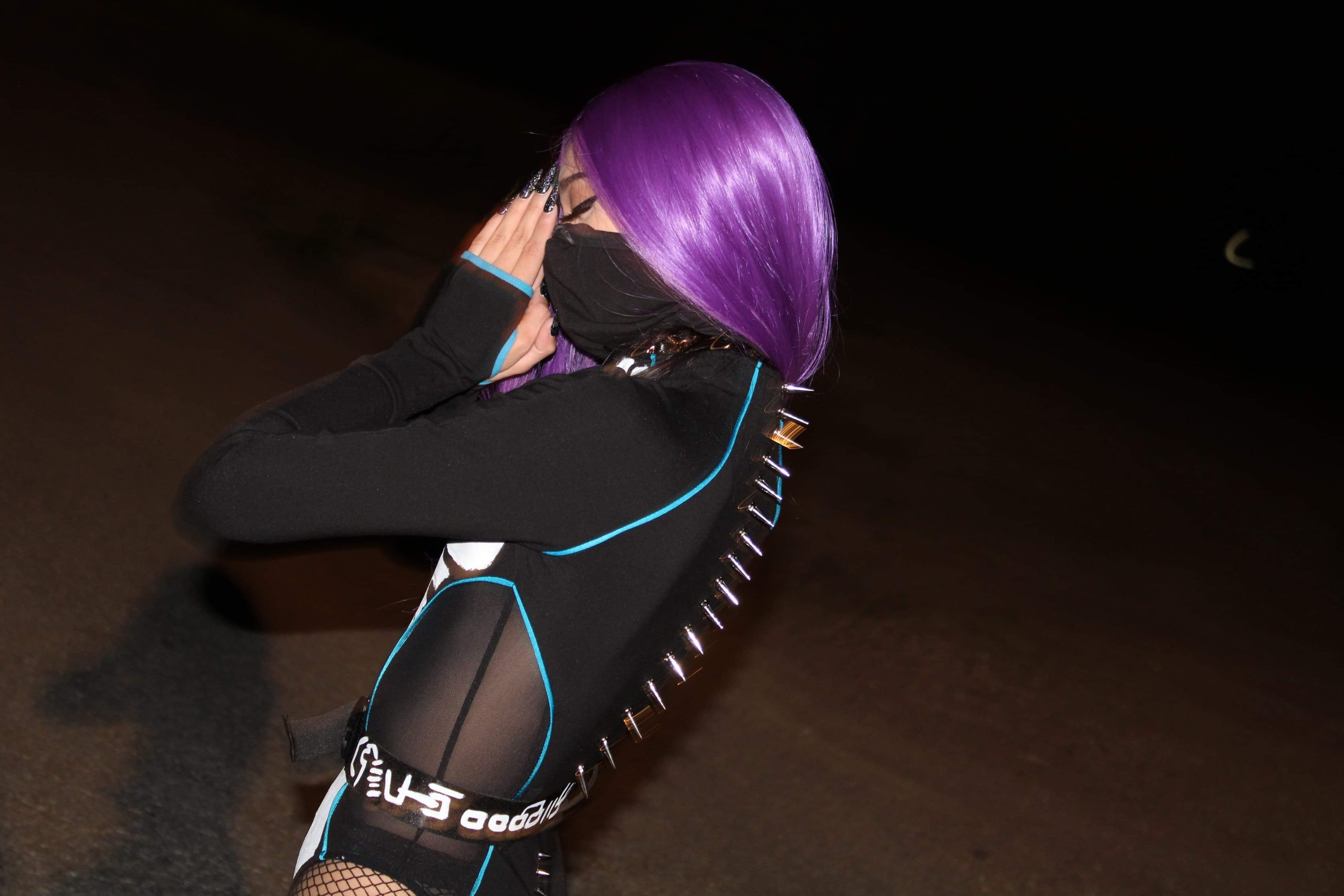 @brii.zmodelofficial wearing skeleton bodysuit designed by Ke'Ondris