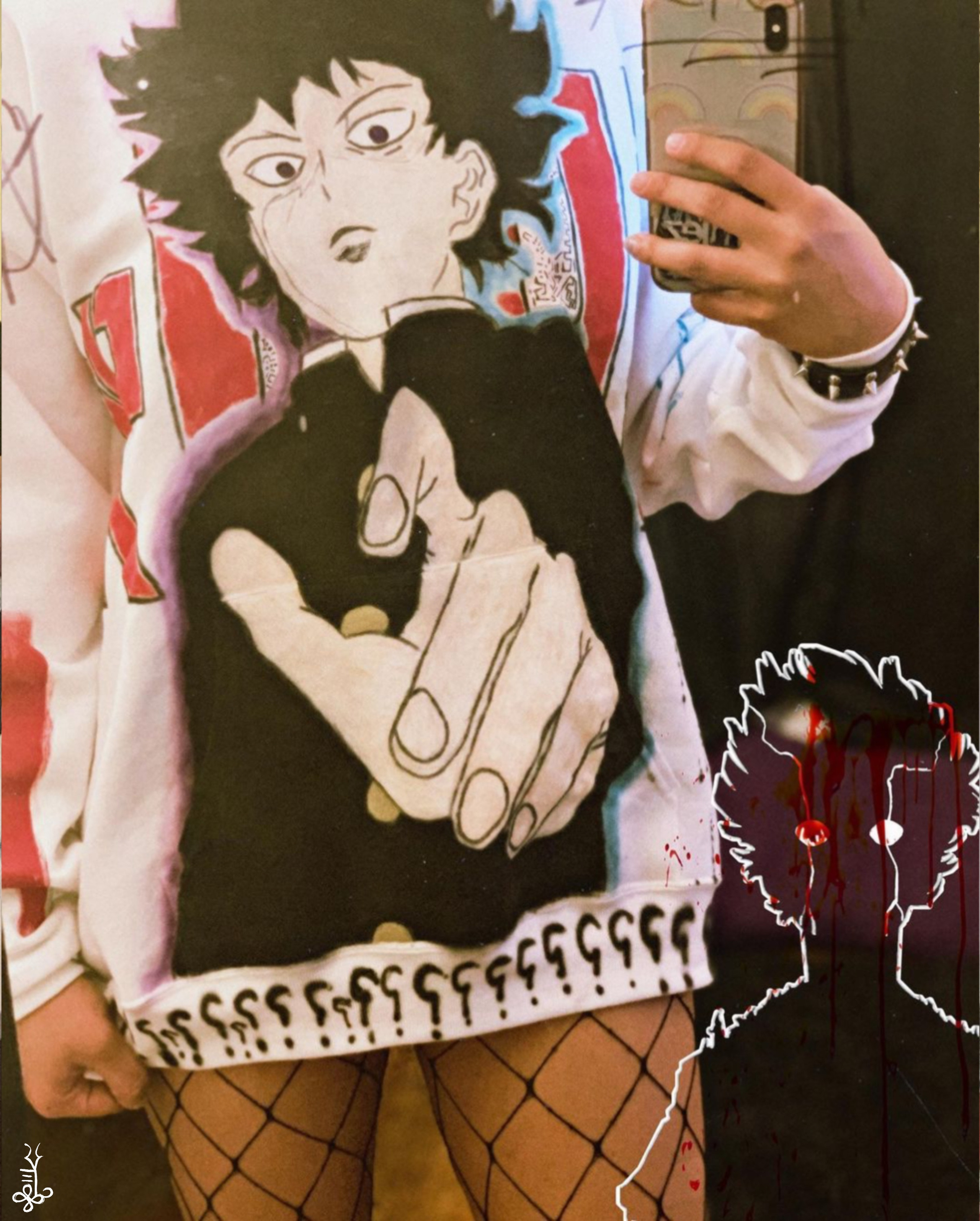 @leray.x wearing custom mob Psycho hoodie designed by Ke'Ondris