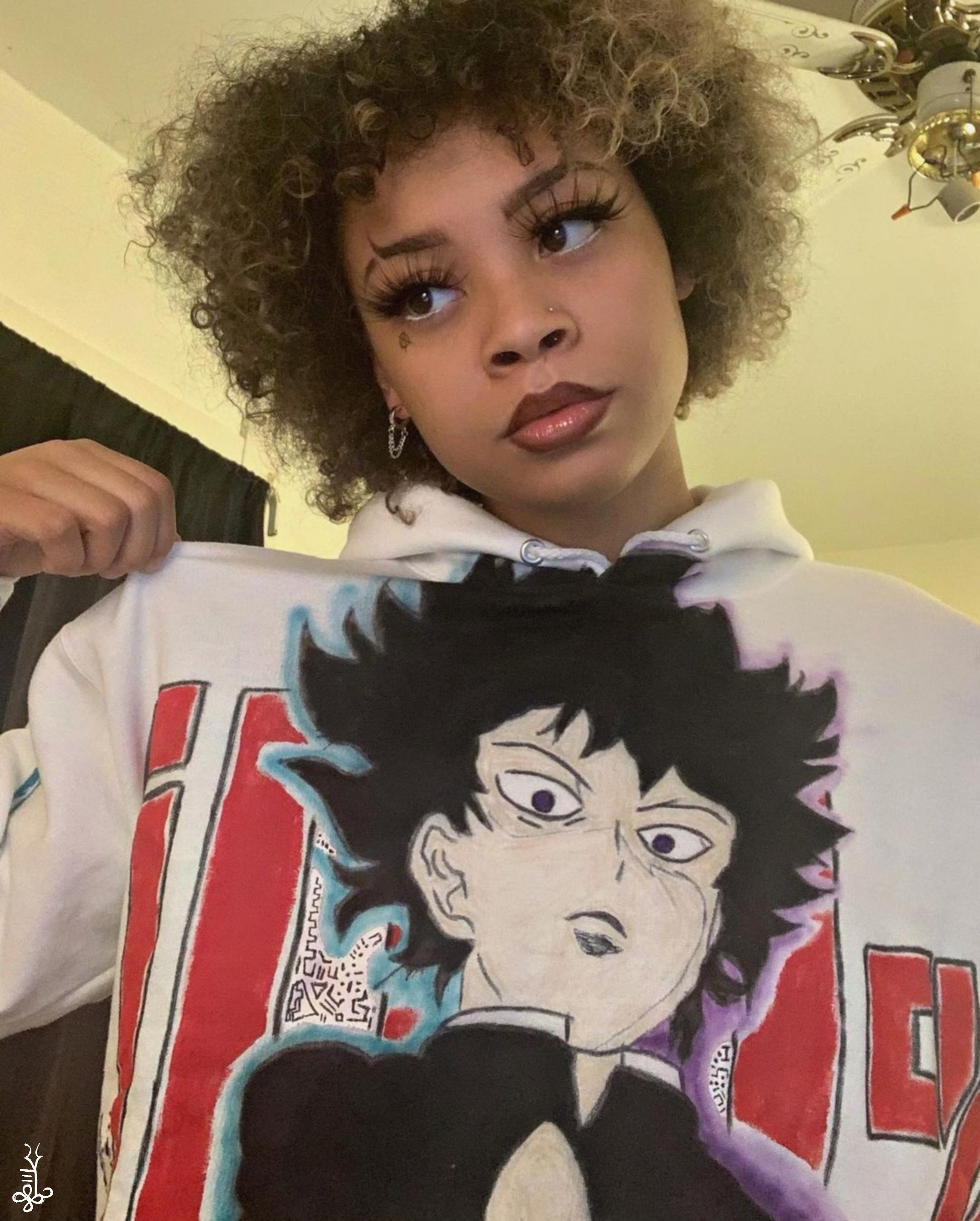 @leray.x wearing custom mob Psycho hoodie designed by Ke'Ondris