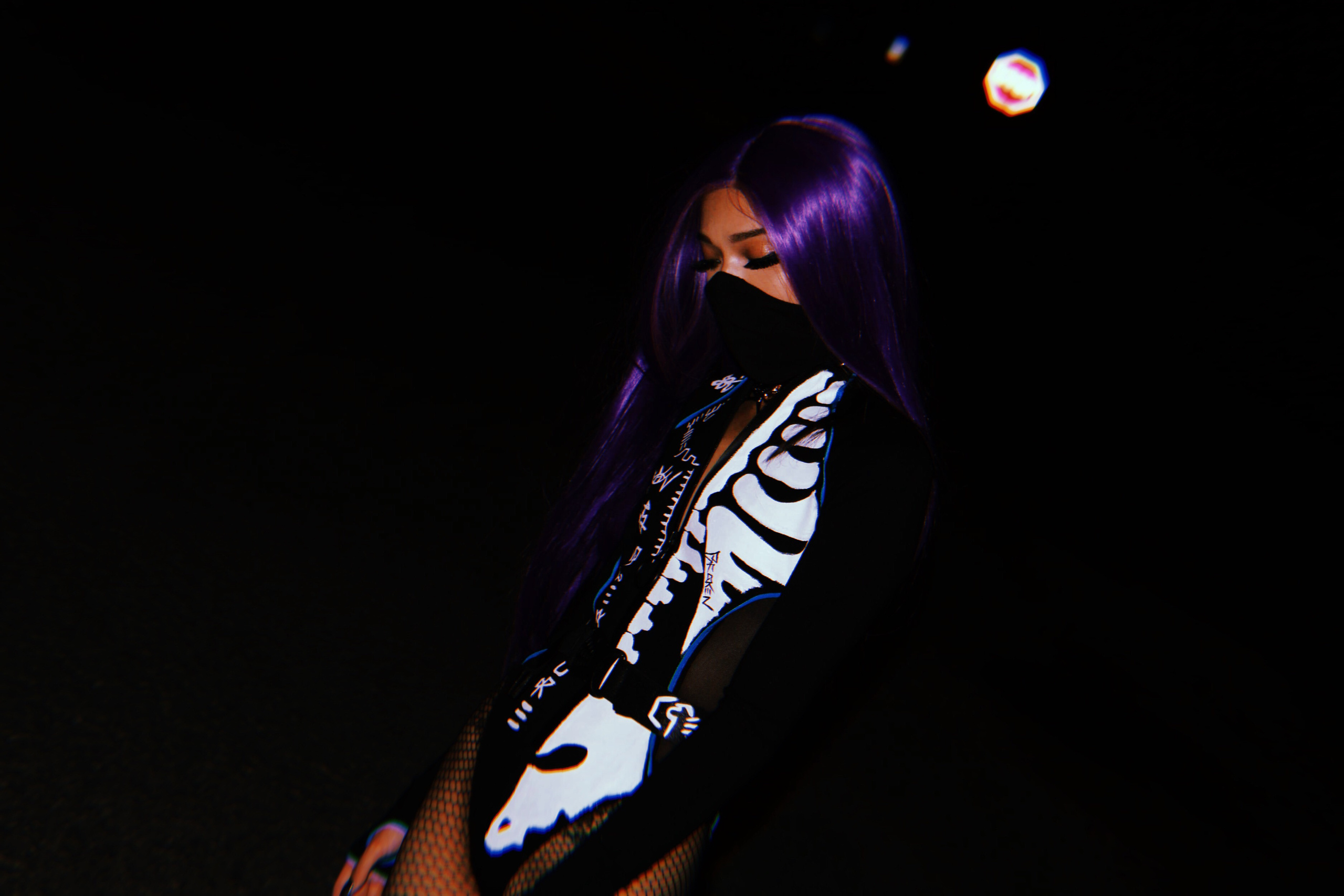 @brii.zmodelofficial wearing skeleton bodysuit designed by Ke'Ondris
