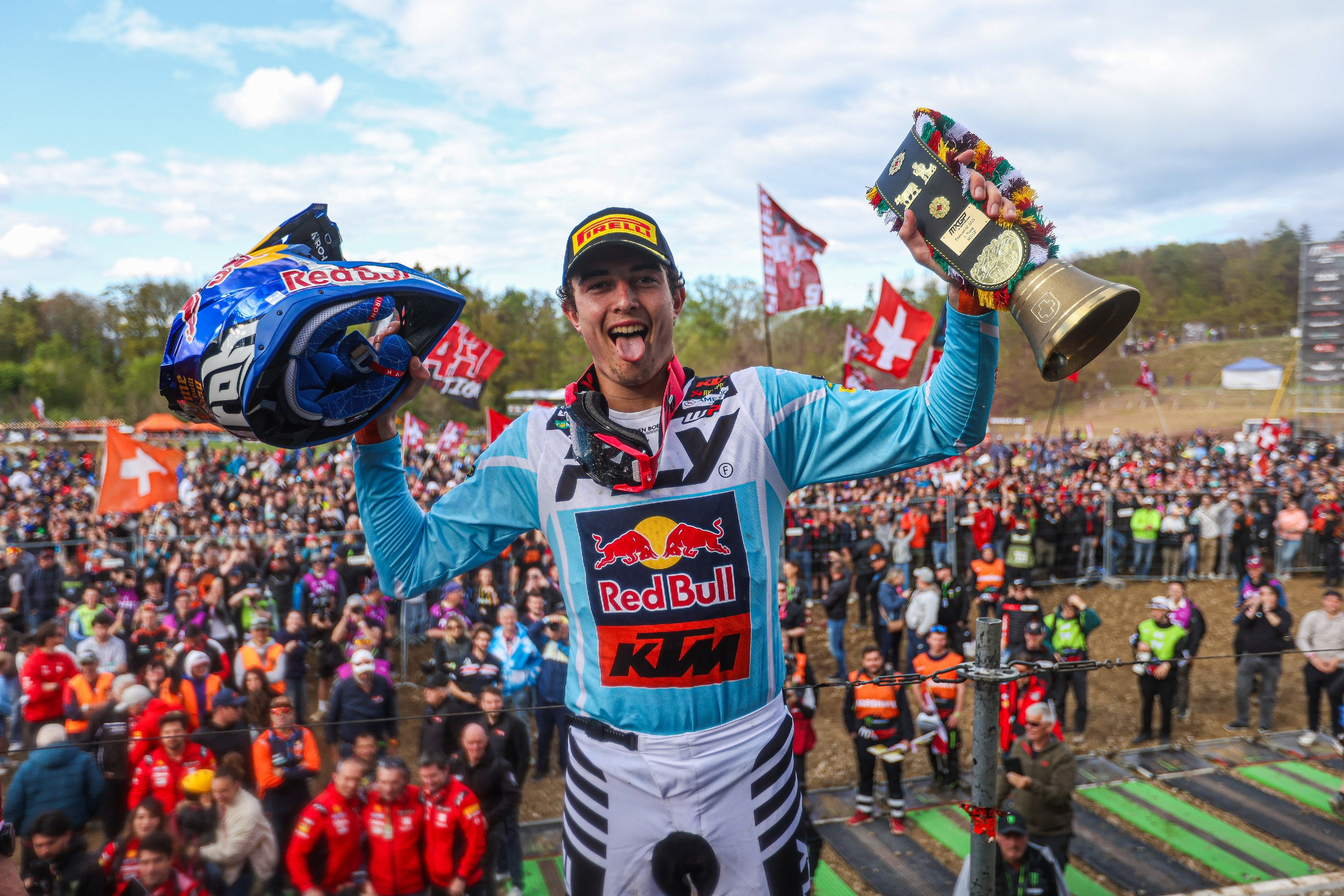 Lucas Coenen celebrating a GP win MXGP of Switzerland Motocross World Championship