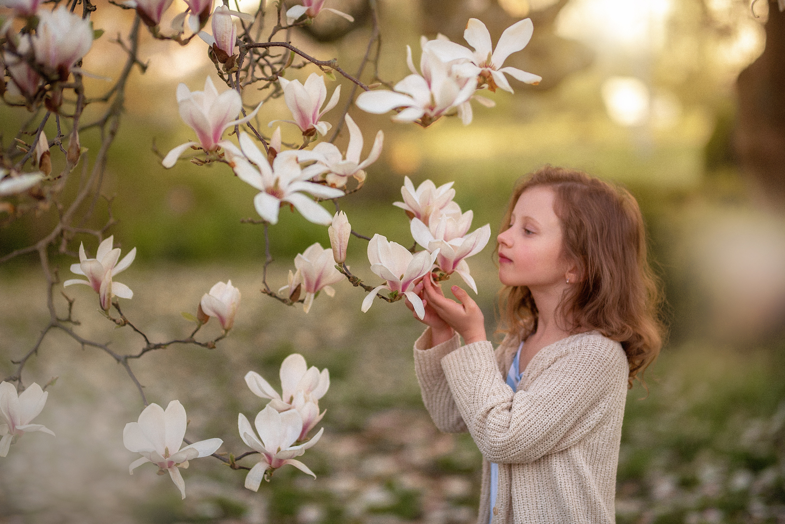 Fotoshooting in Magnolie. Familienfotograf, Hochzeitsfotograf in Hamburg und Umgebung