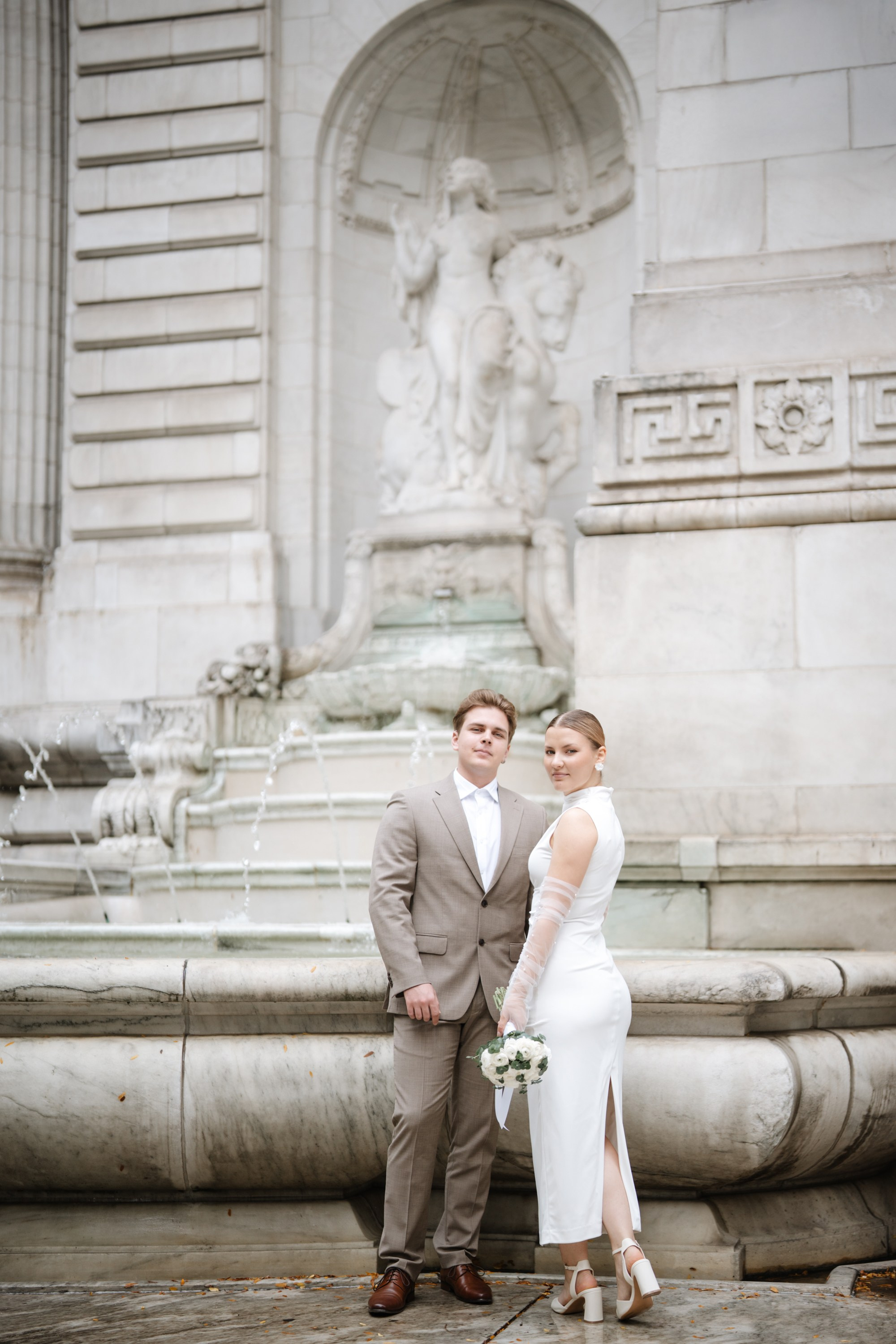 Wedding photo session at the Public Library NY. Portrait and wedding photographer in New York