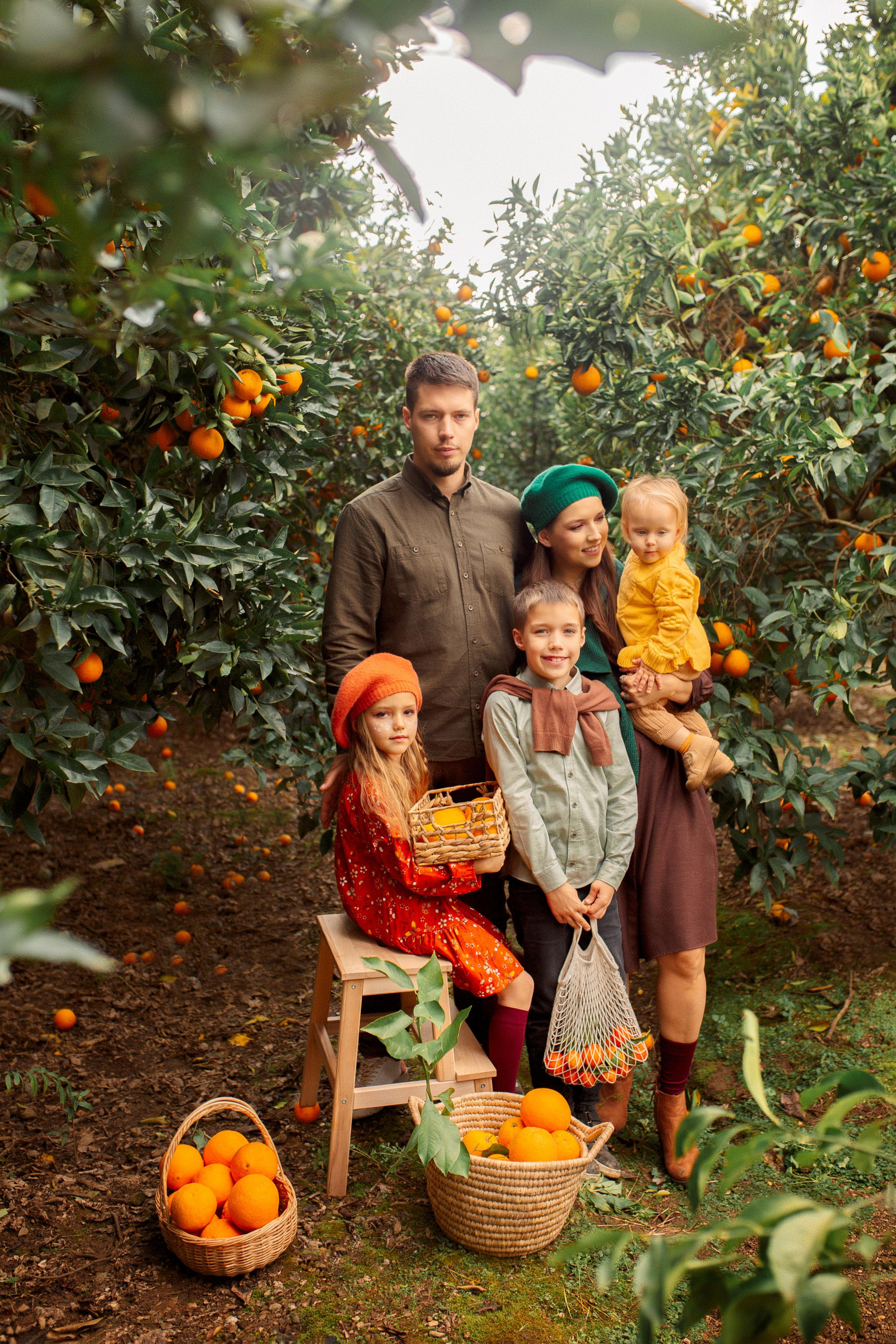 Family photo session in the orange garden. Professional Photographer in Alanya, Side, Belek, Antalya. Turkiye