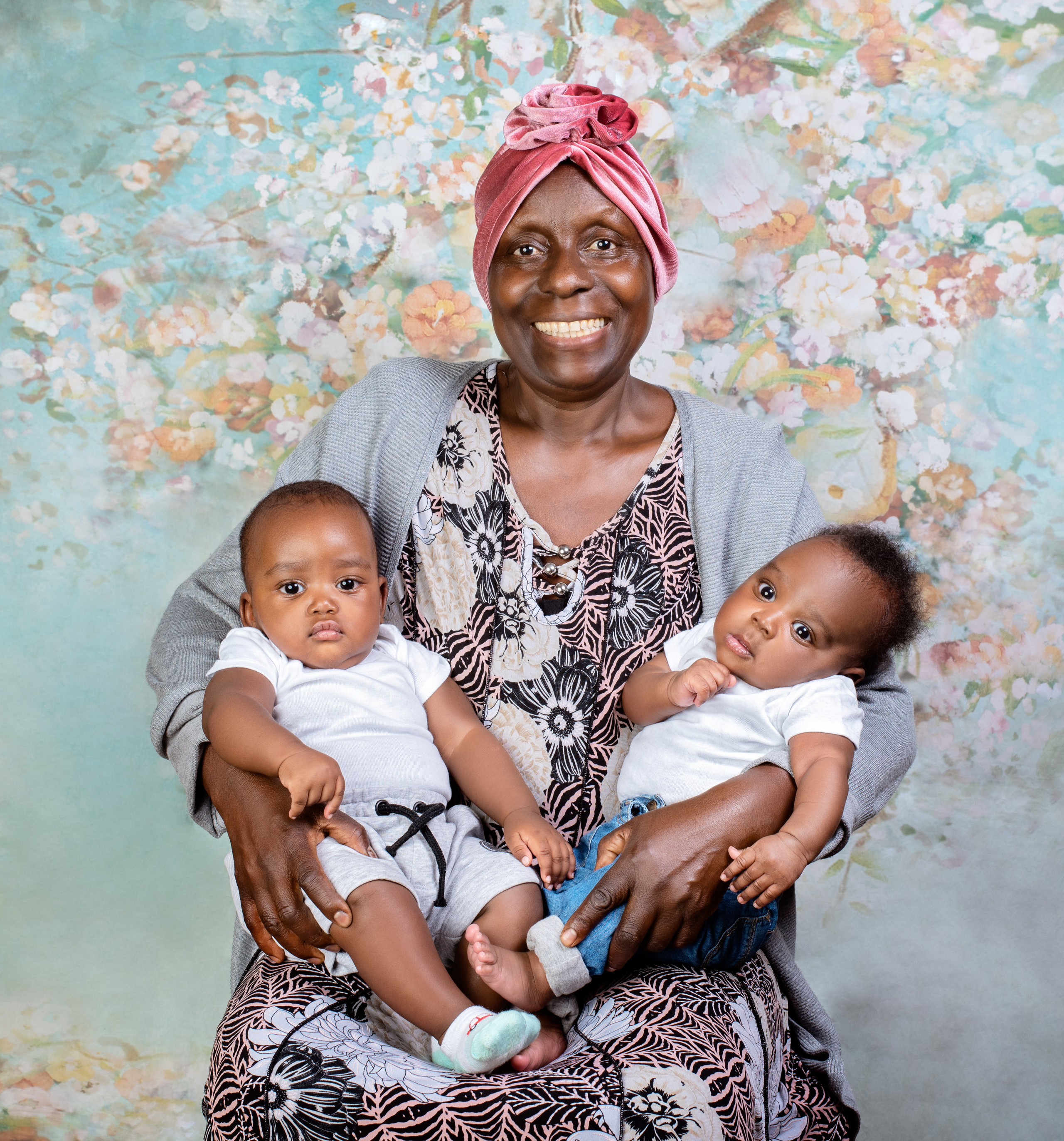 Black African grandmother with two grand sons Nairobi Kenya photo shoot  