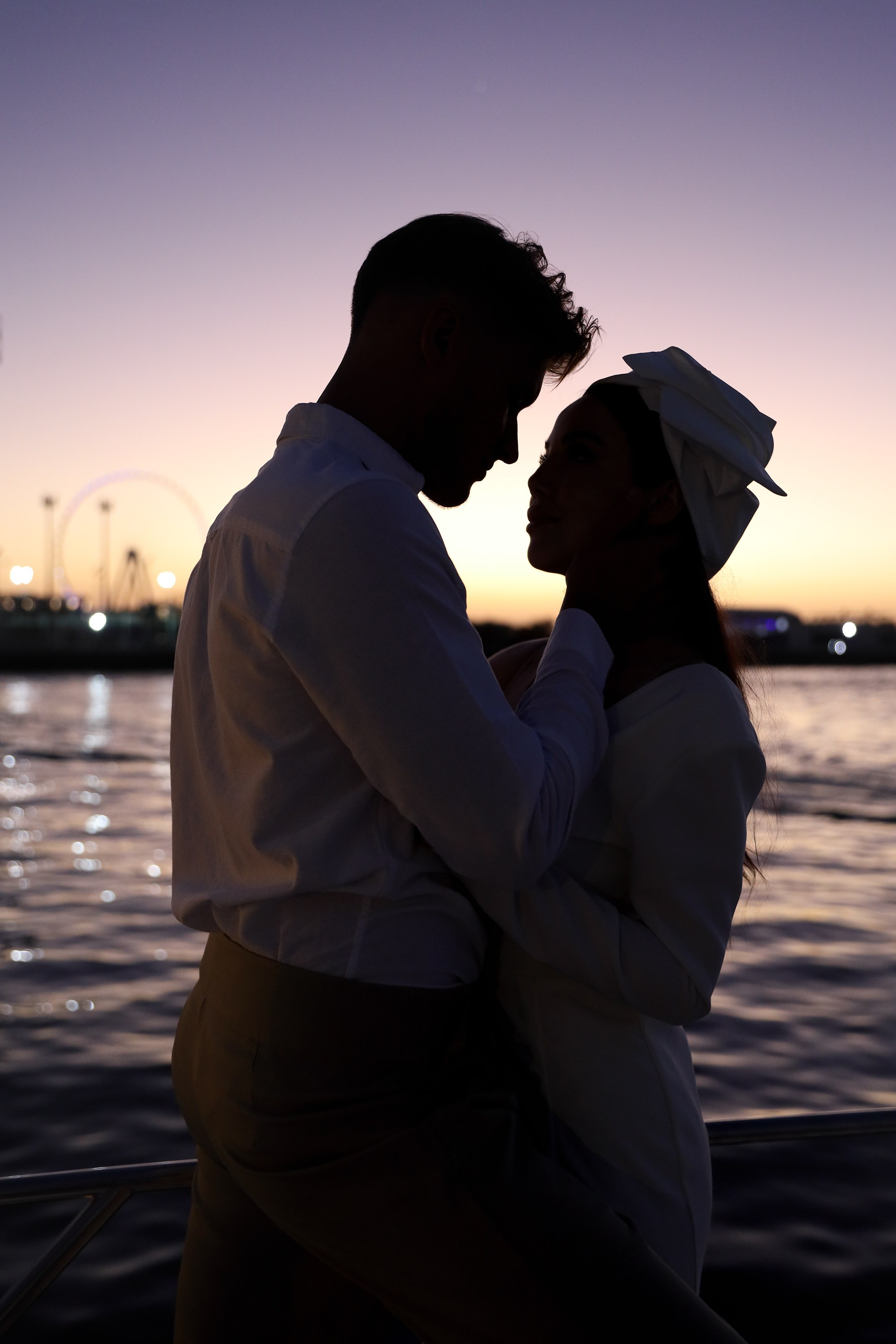 A couple’s love story told through portraits on a yacht. Dubai, United Arab Emirates