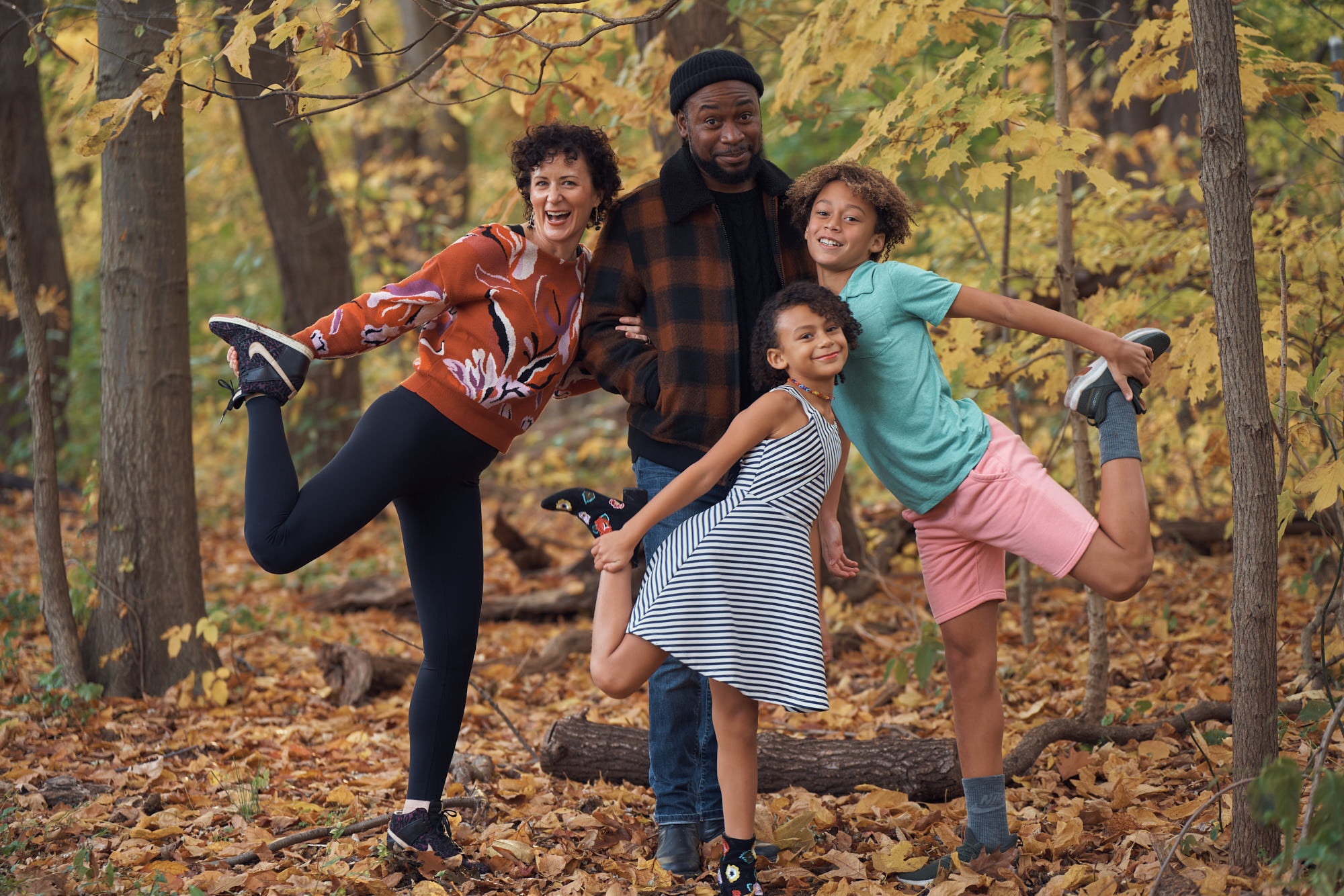 Beautiful fall family photography showcasing a mix color family in Van Cortlandt Park, Bronx, NY.