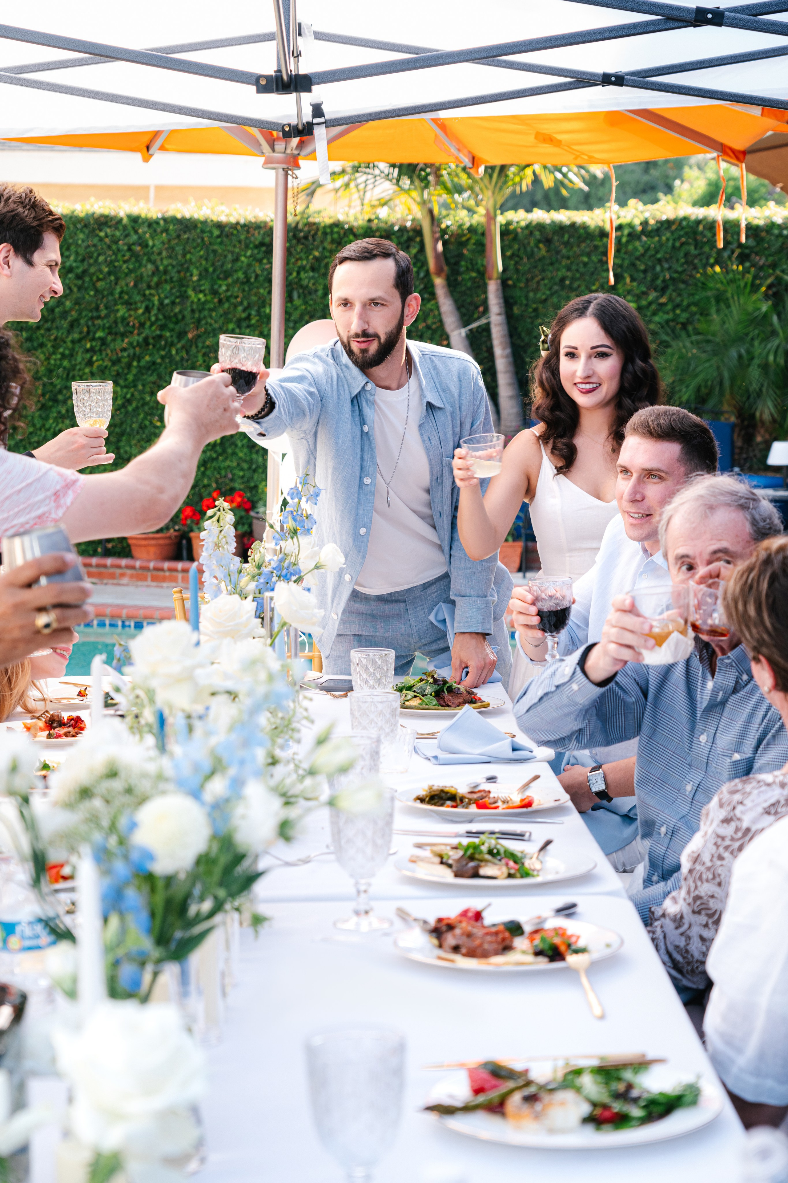 Family gathering at home for an engagement celebration in Santa Clarita