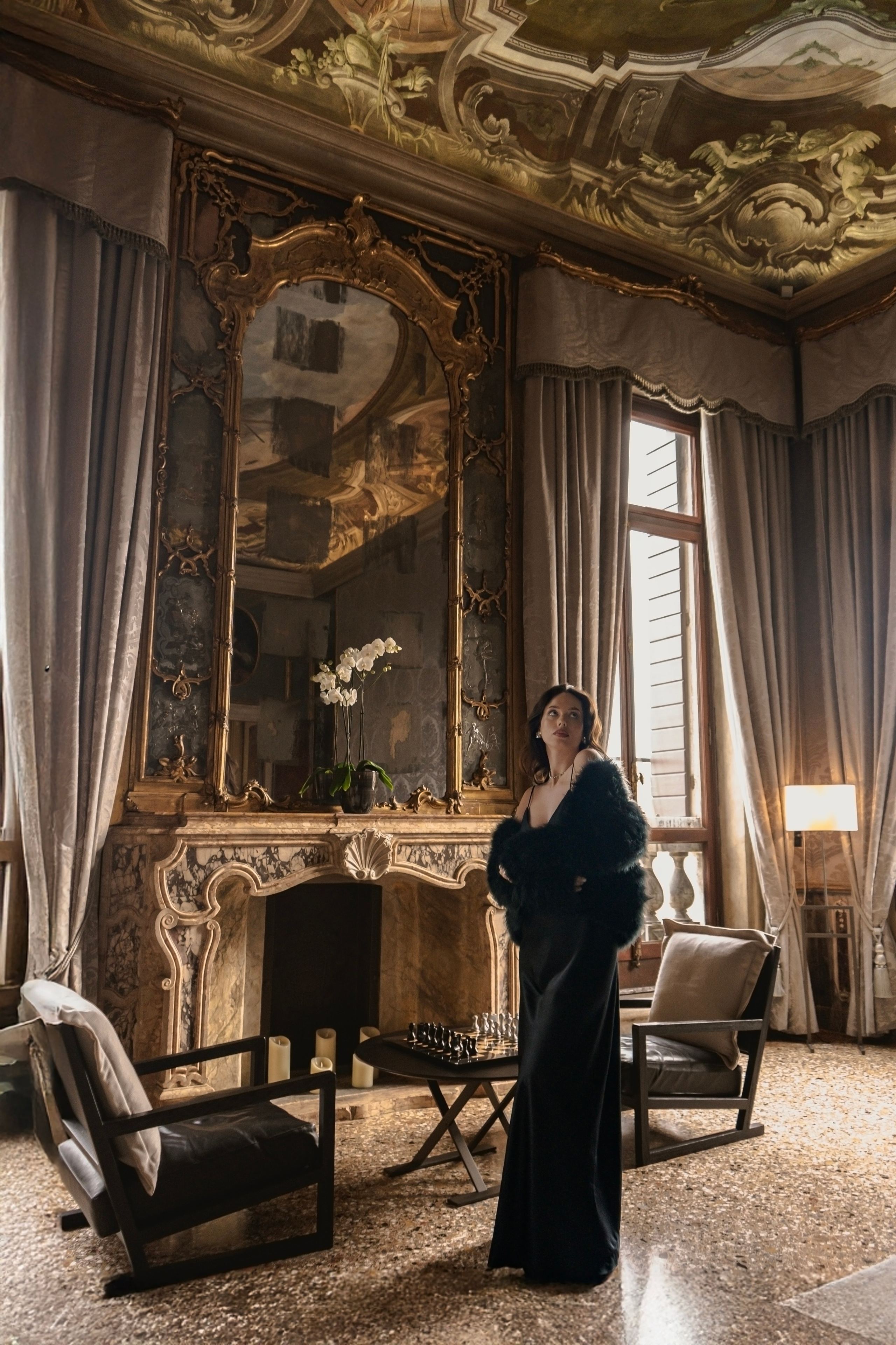 Artistic branding photoshoot Venice with dramatic styling and elegant details.