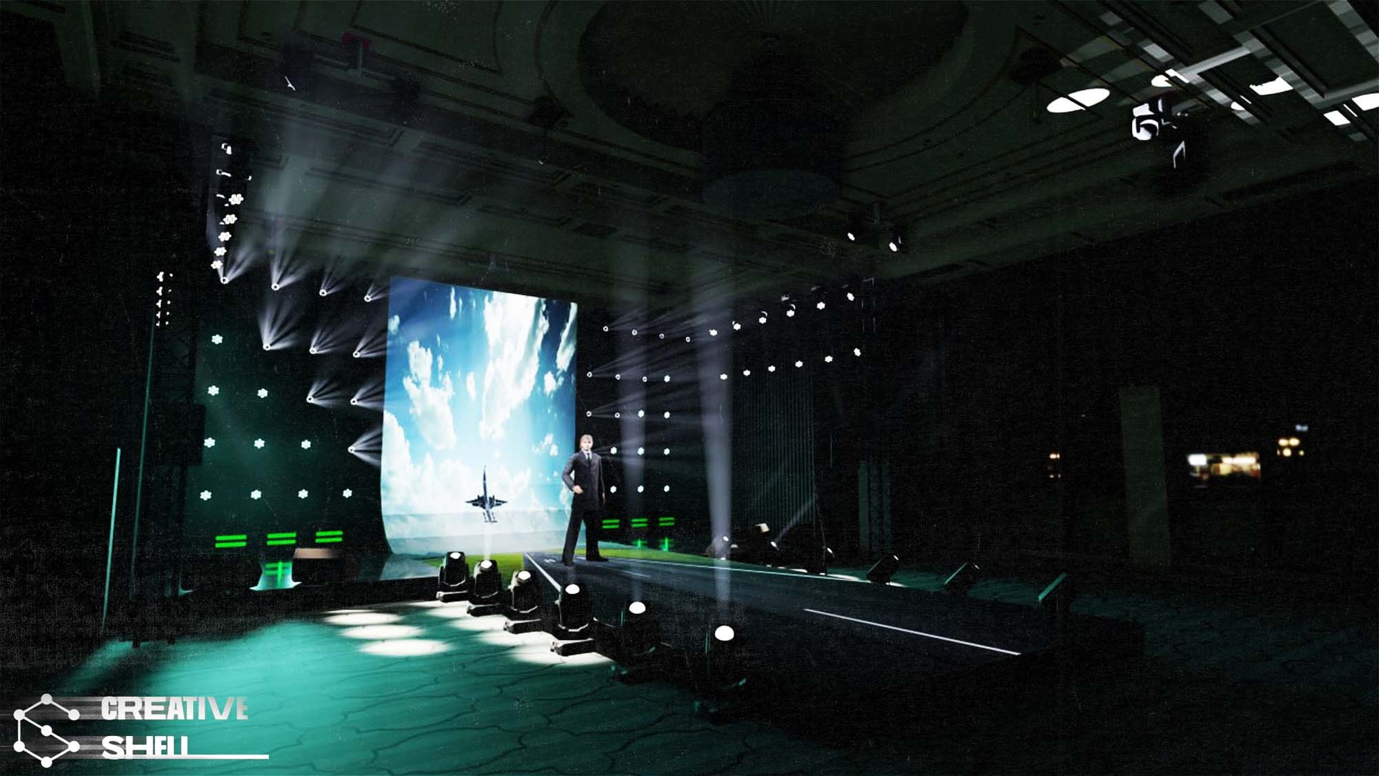 3D-дизайн сцен и декораций в Capture. В модель интегрировано всё оборудование, которое будет использоваться на мероприятии, включая световые приборы, экраны, сцены и декорации. Предоставляем заказчику готовые рендеры и схемы в необходимом формате.