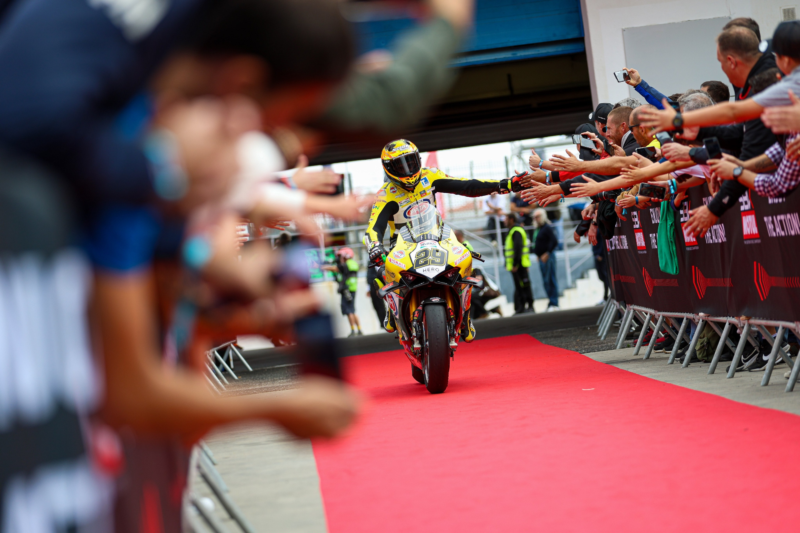 The maniac Andrea Ianone on the way to the podium WorldSBK Portugal, Estoril