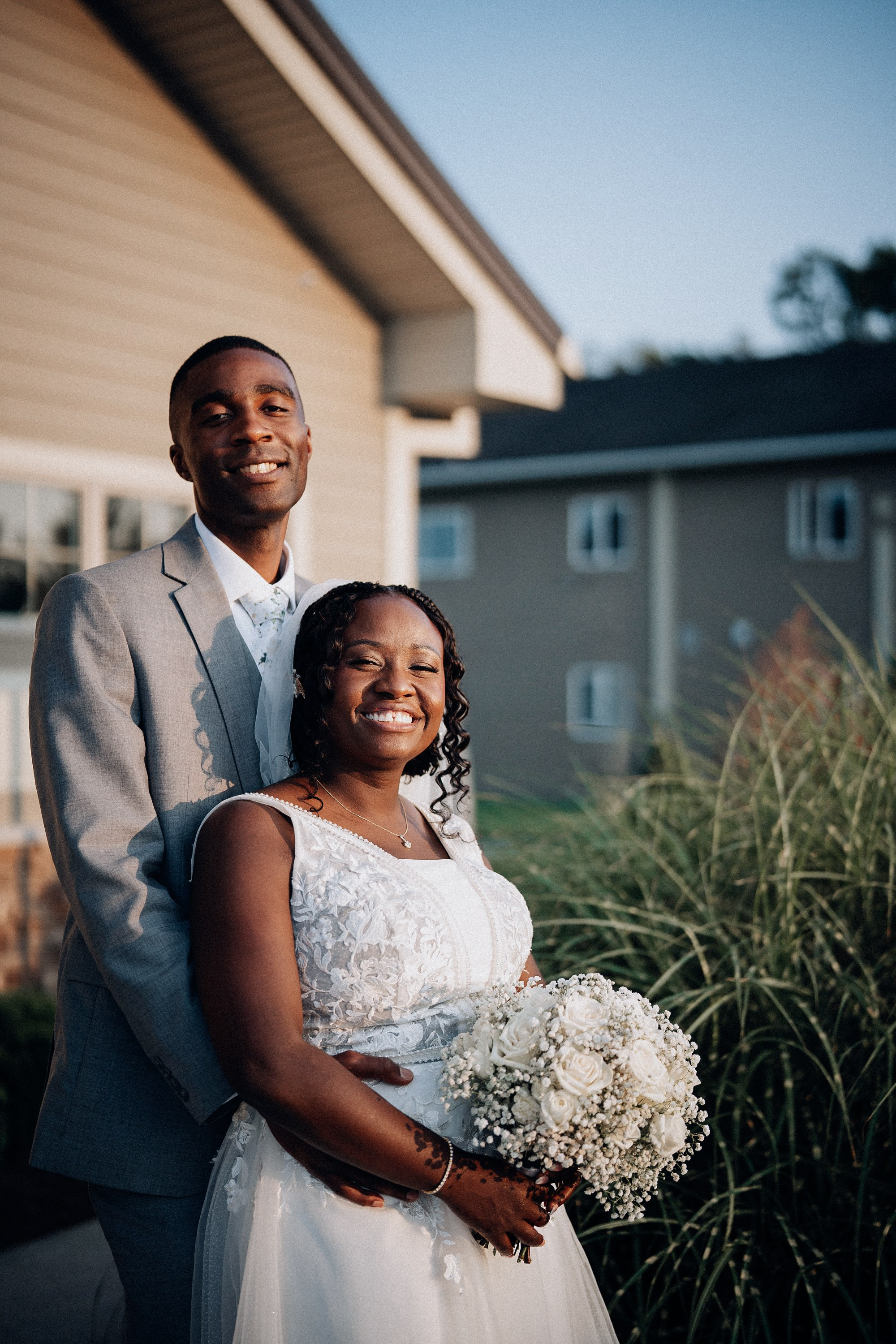 Happy bride and groom. Portrait and wedding photographer in New York