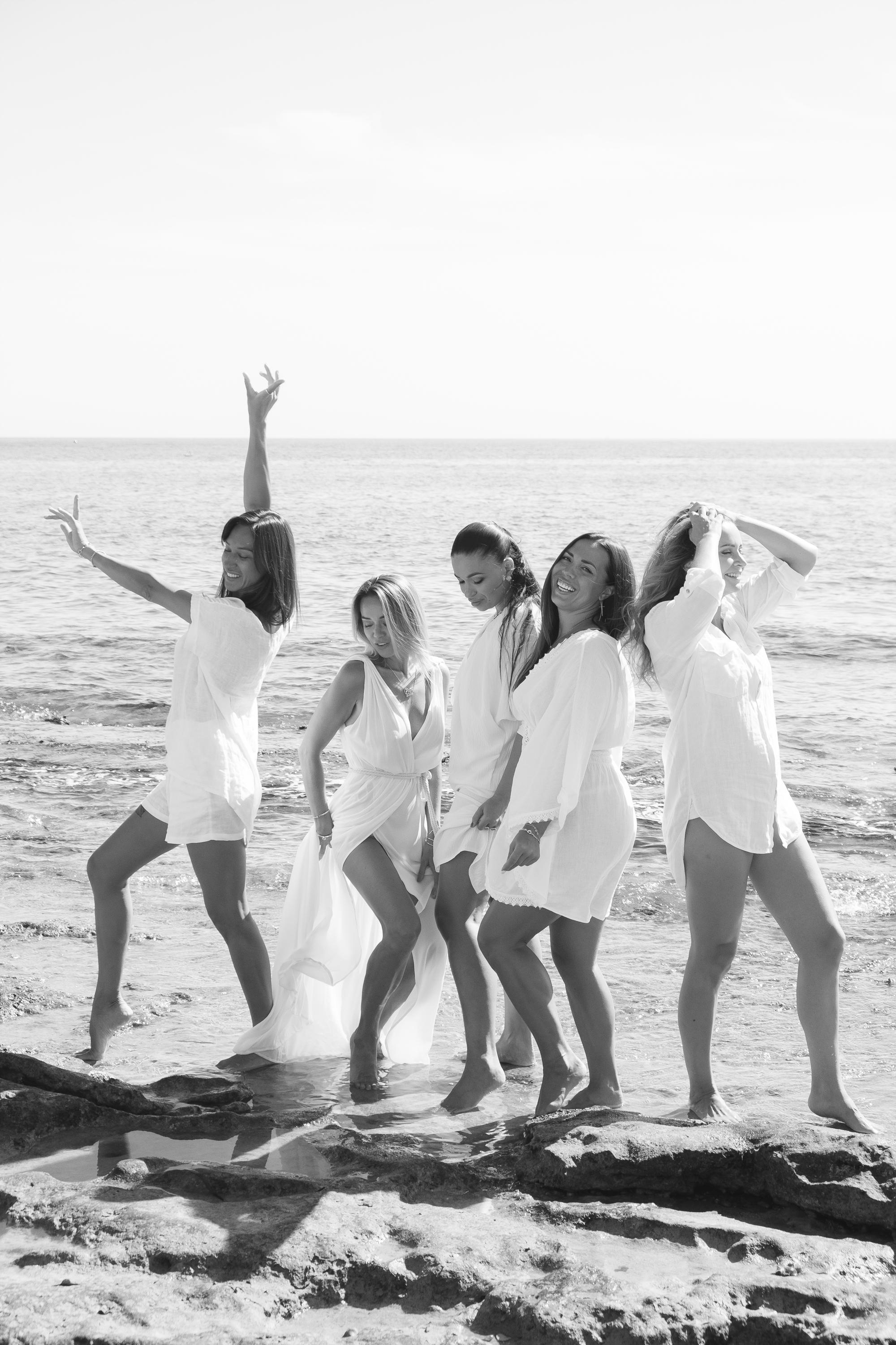 Five girls on the beach