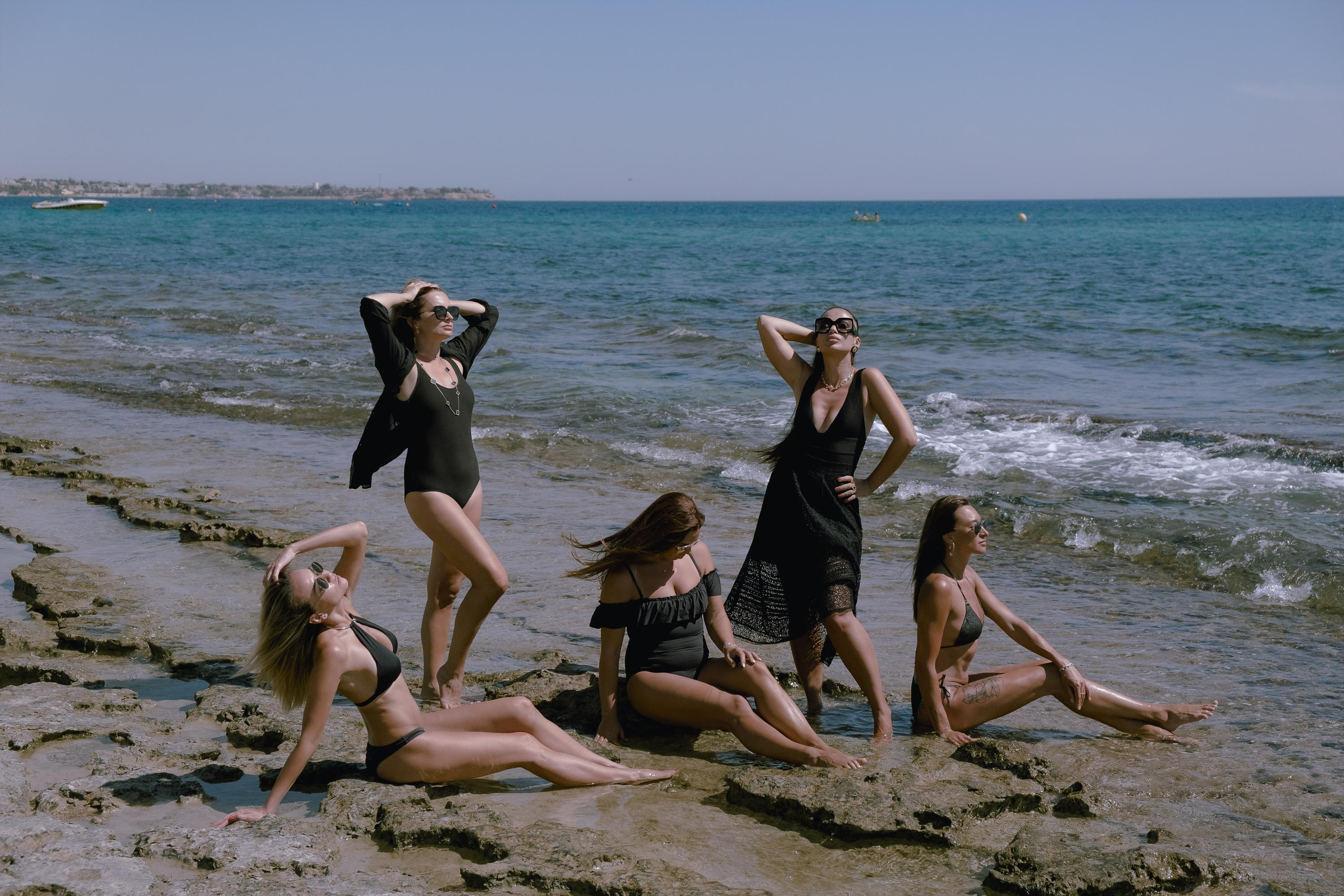 Five girls on the beach
