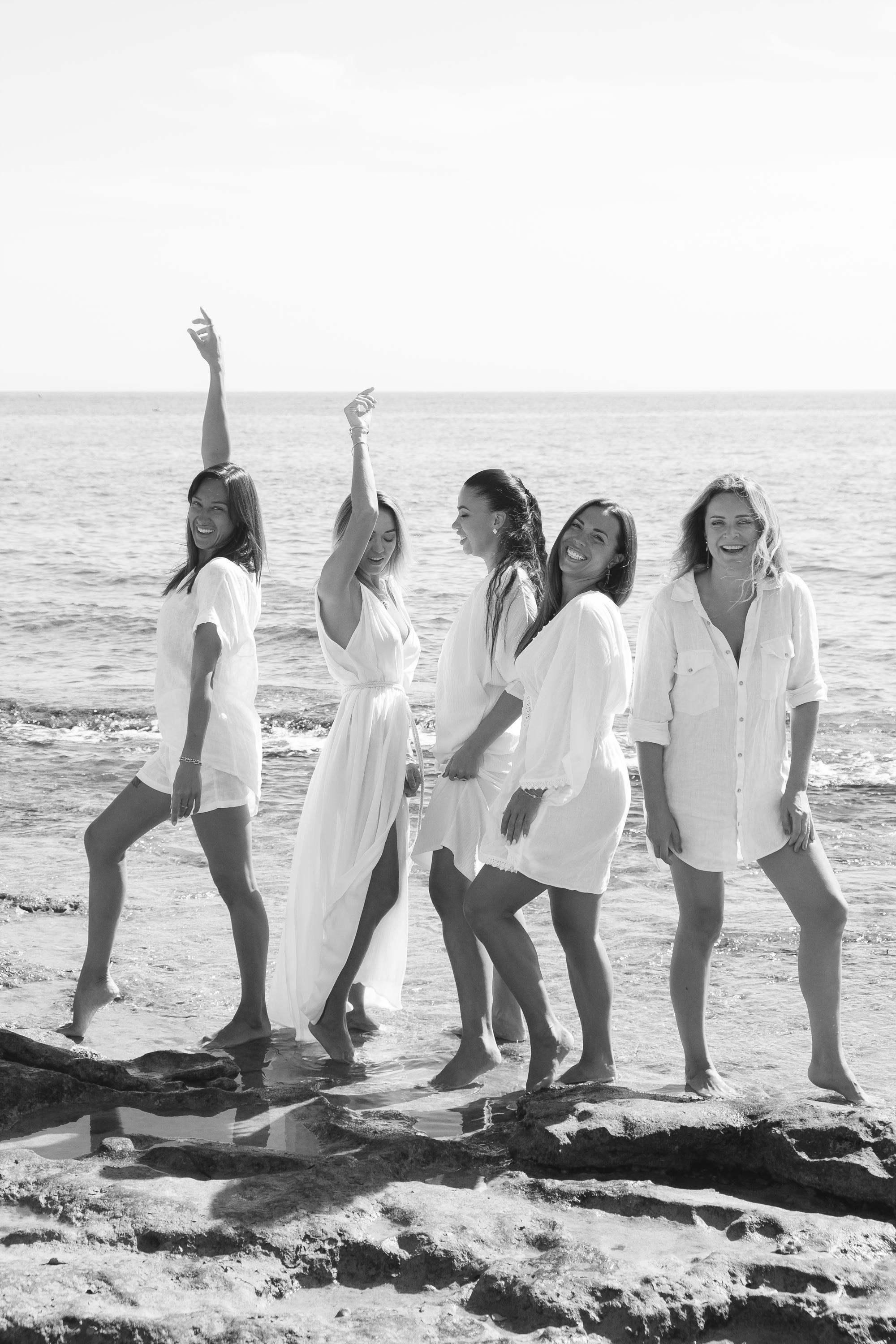 Five girls on the beach