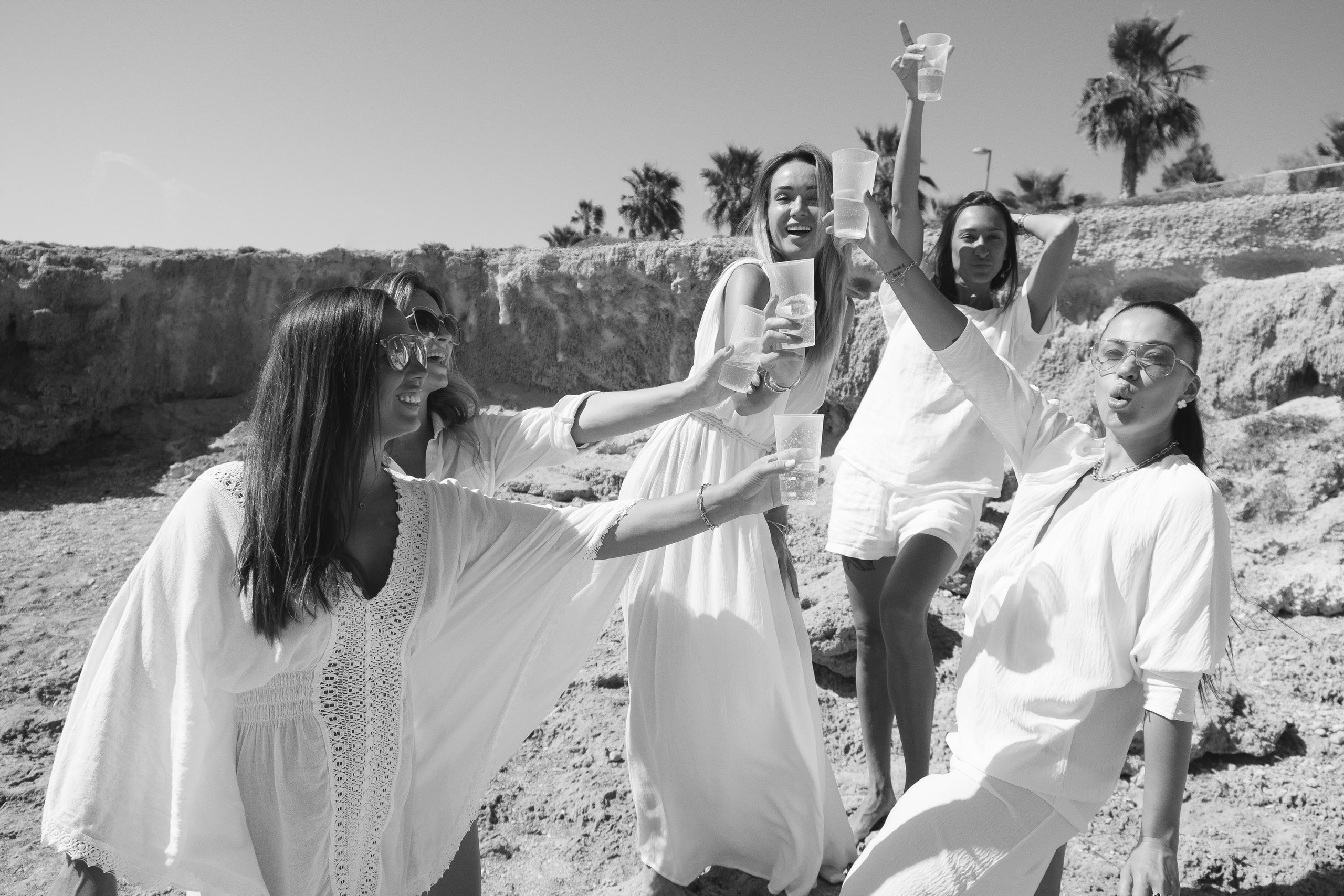 Five girls on the beach