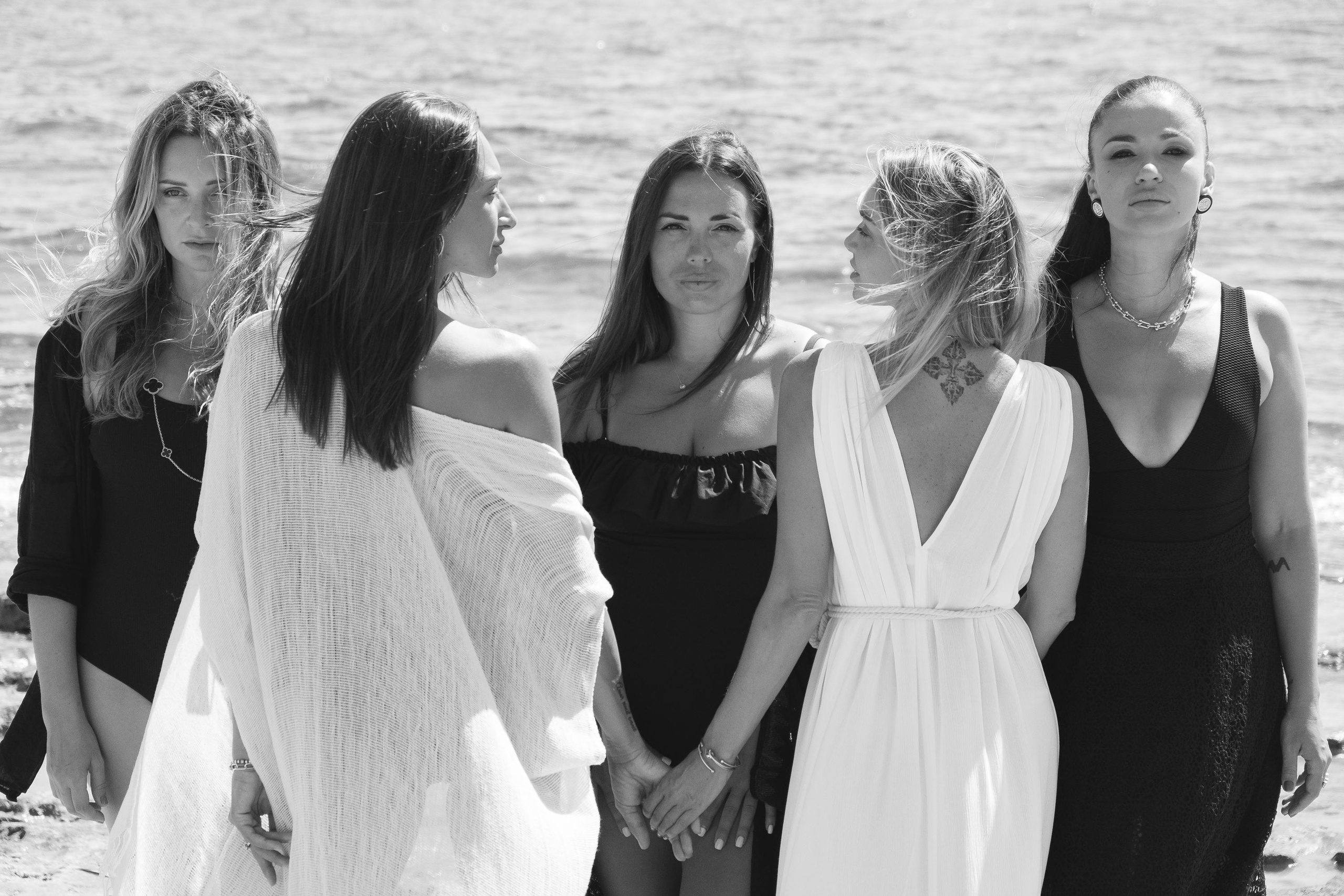 Five girls on the beach