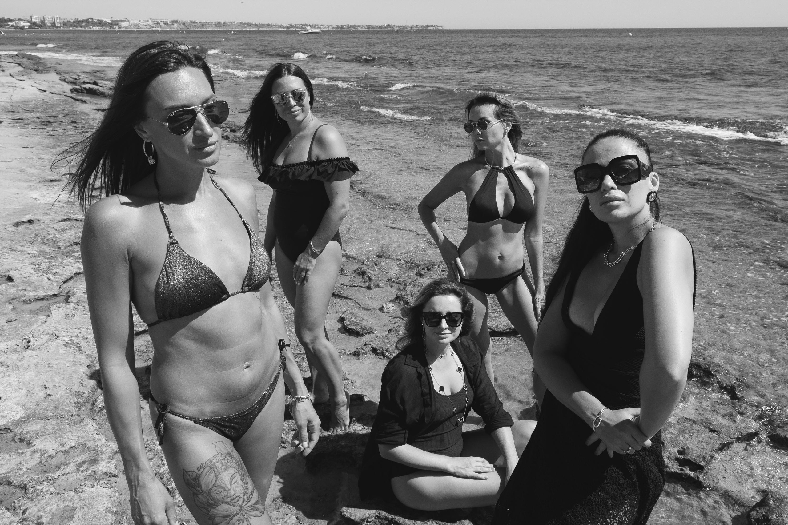 Five girls on the beach