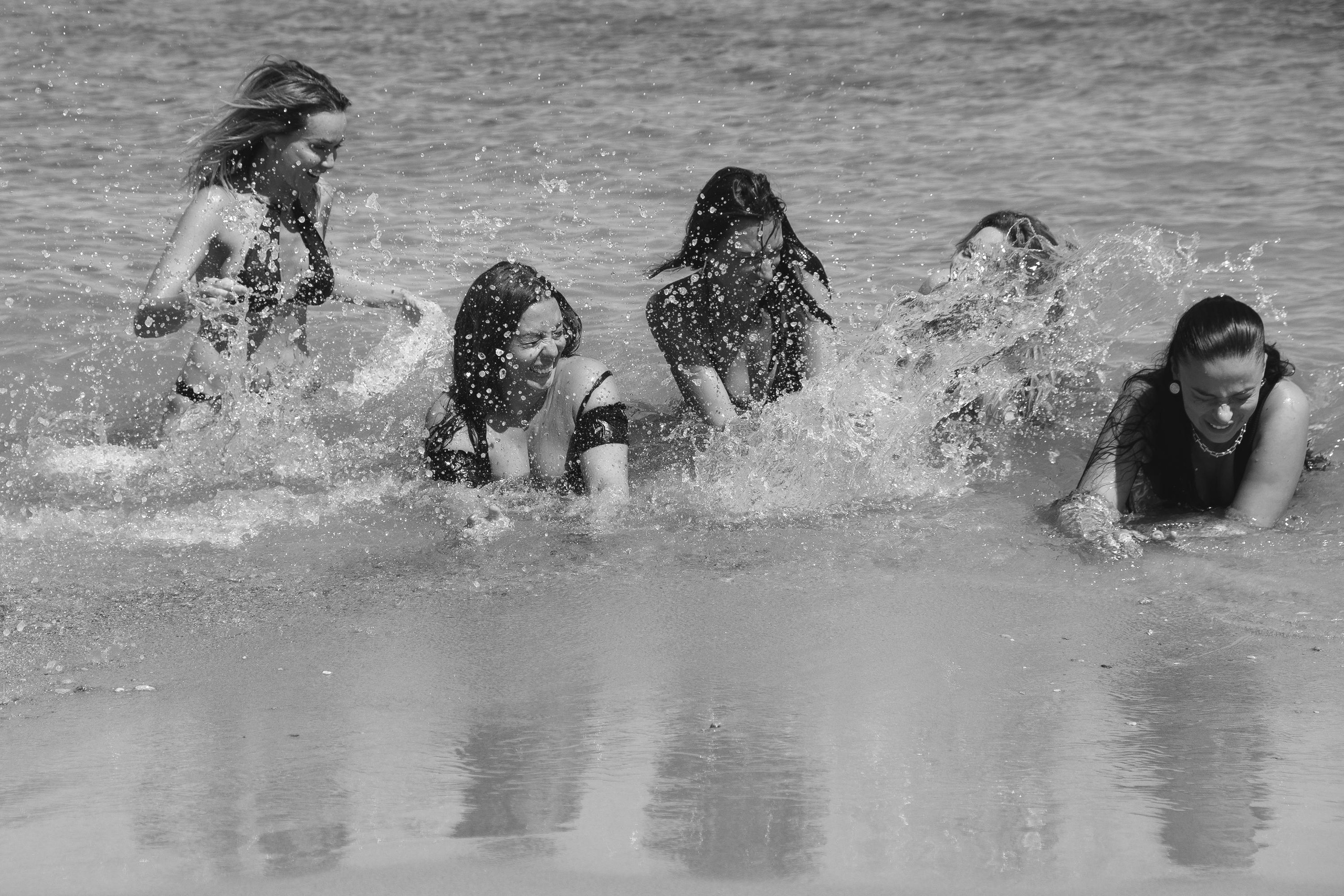 Five girls on the beach