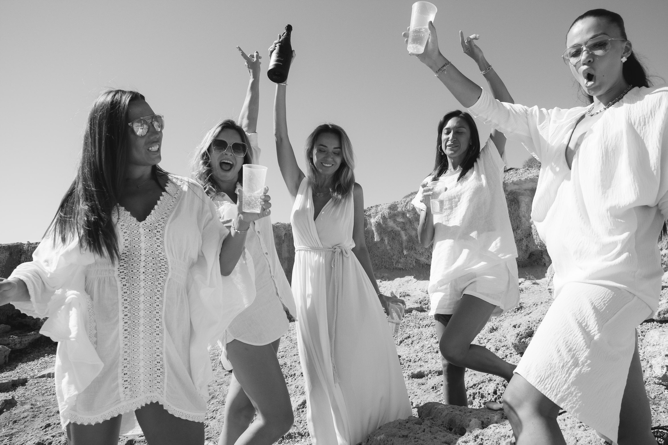 Five girls on the beach