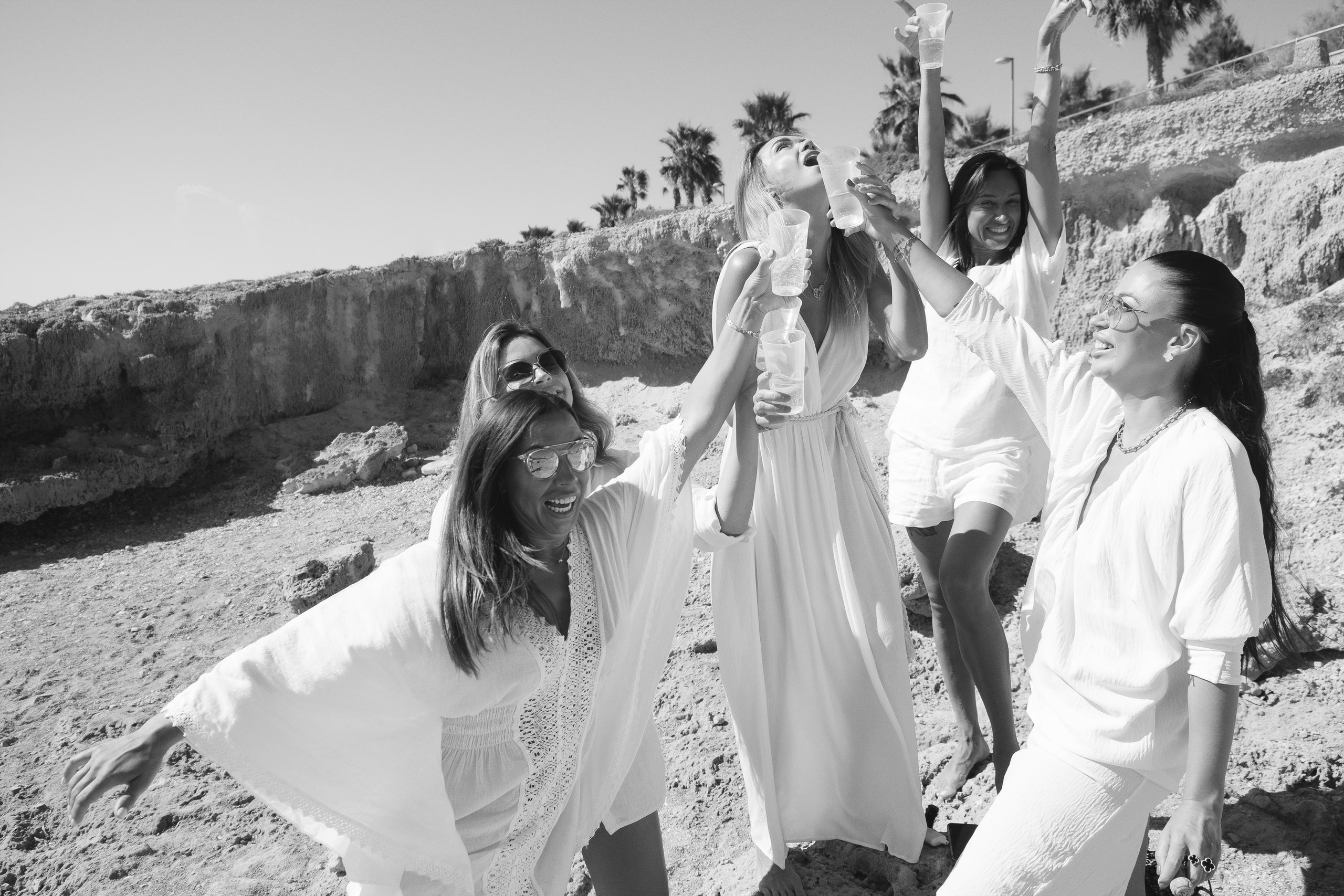 Five girls on the beach