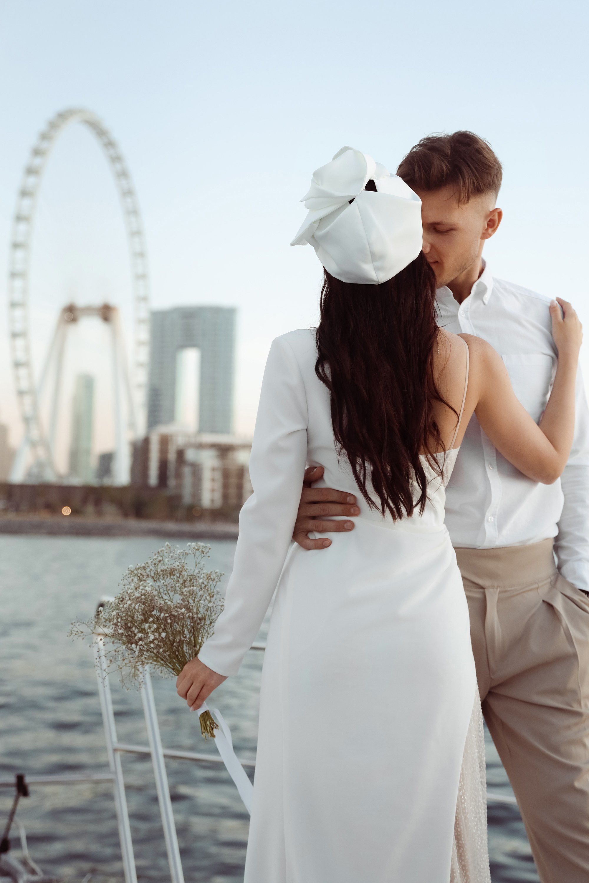 A couple’s love story told through portraits on a yacht. Dubai, United Arab Emirates