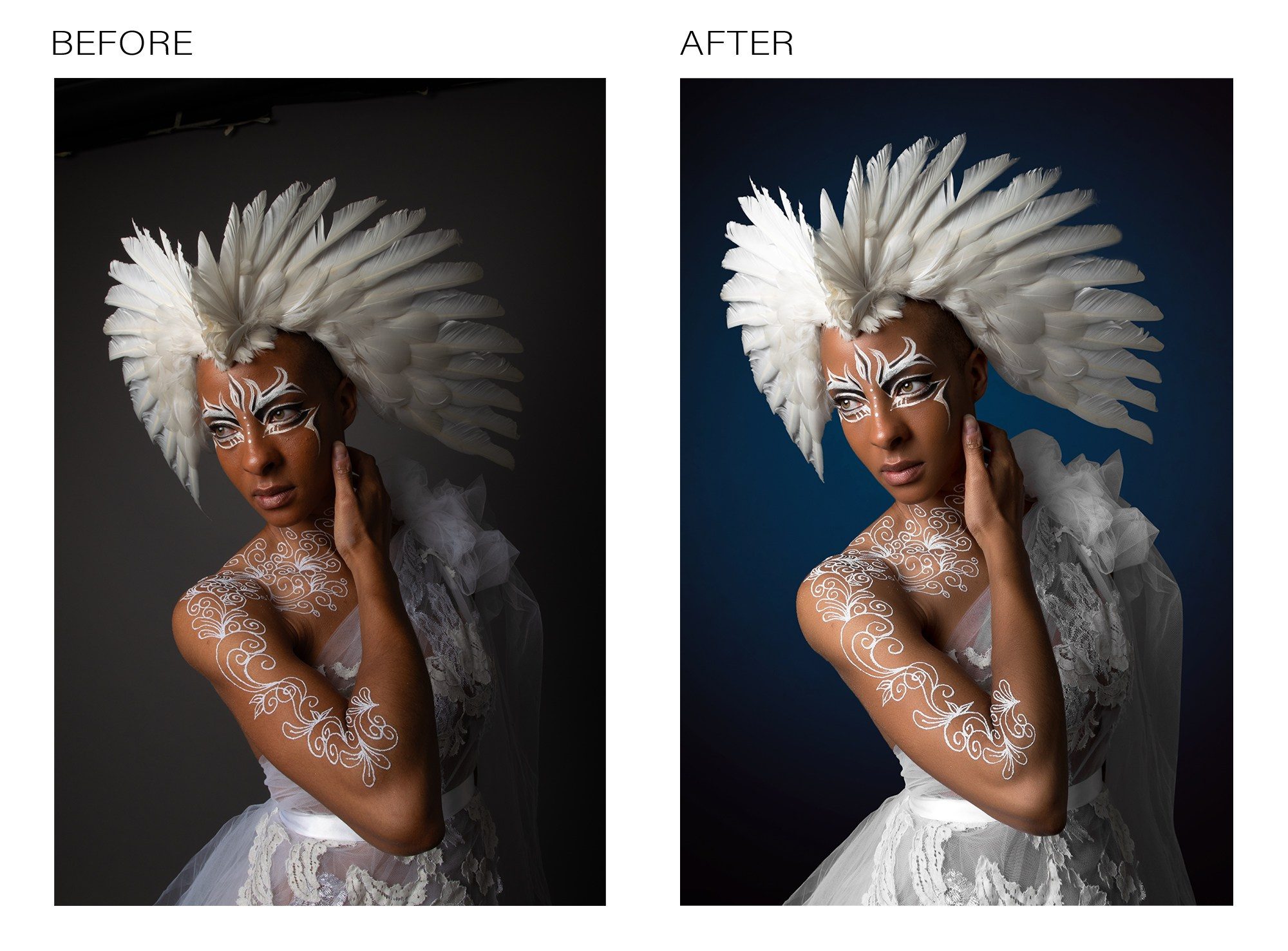 Professional portrait enhancement with detailed retouching, worldwide services. High-end deep retouch for portraits, emphasizing clarity, texture, and natural beauty