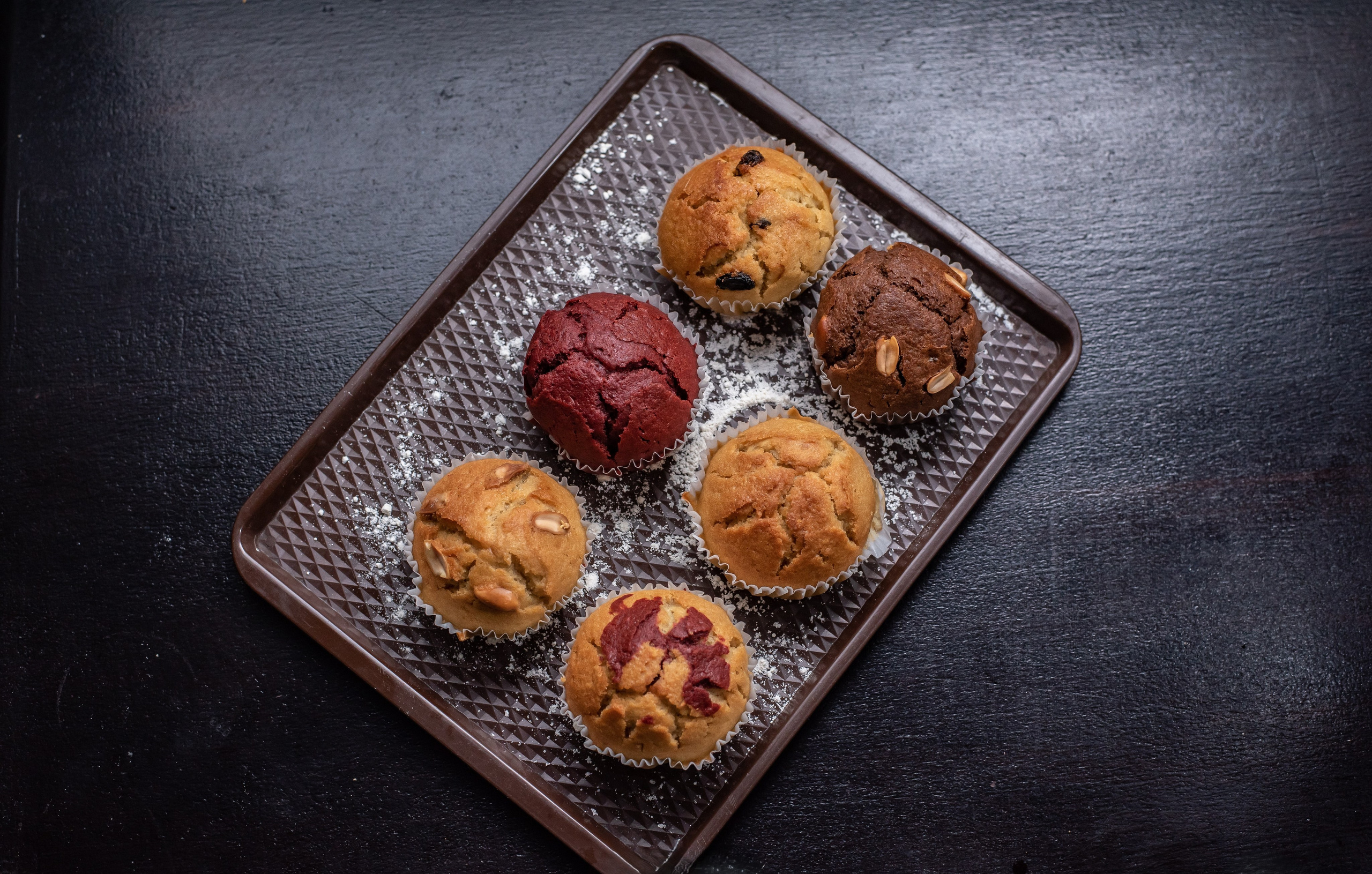 Food photography- cupcakes placed in a baking tray