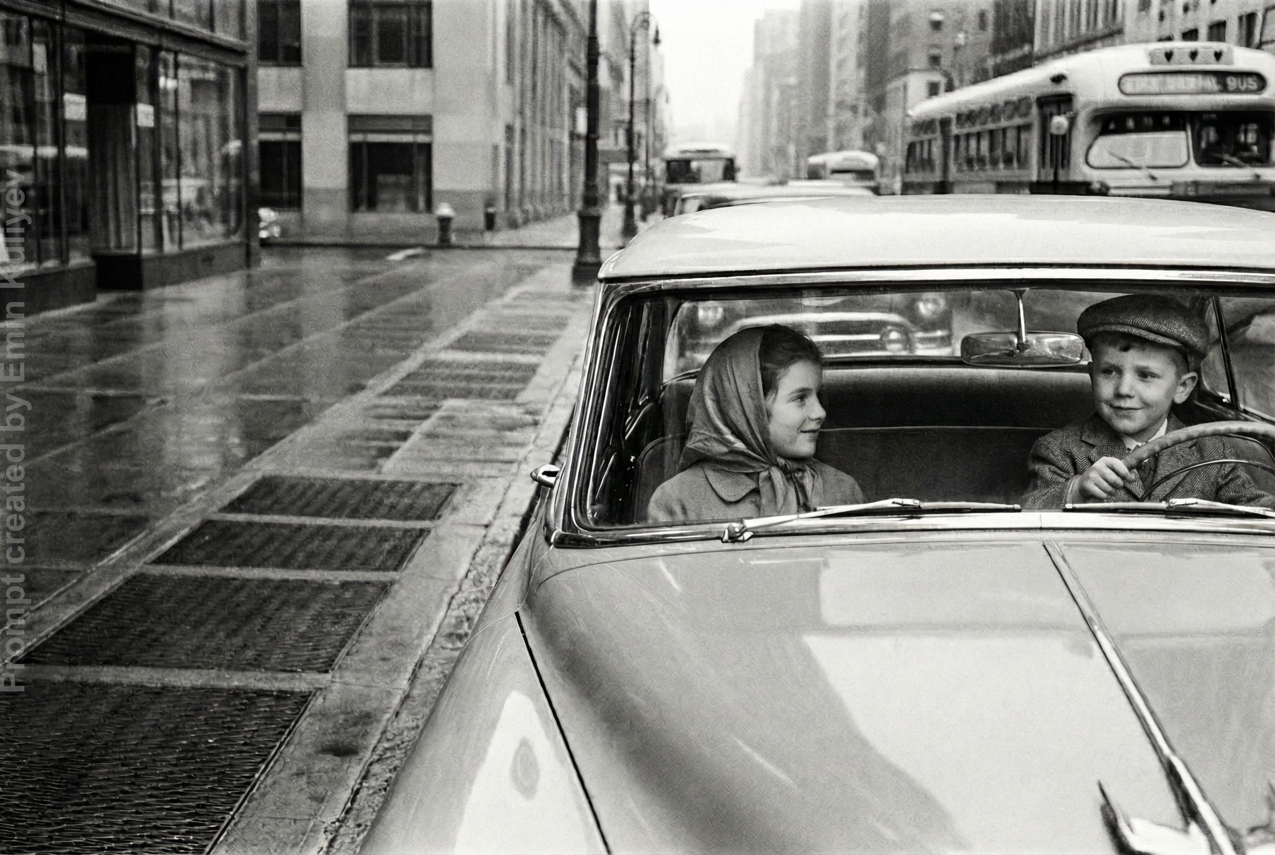 AI 1950s photo style test, vintage film look, realistic AI photography, retro image generation, learn my prompts in online class. Emin Kuliyev — Award-Winning Wedding Photojournalist NYC & USA | Best Wedding Photographer Known for Candid, Timeless Moments