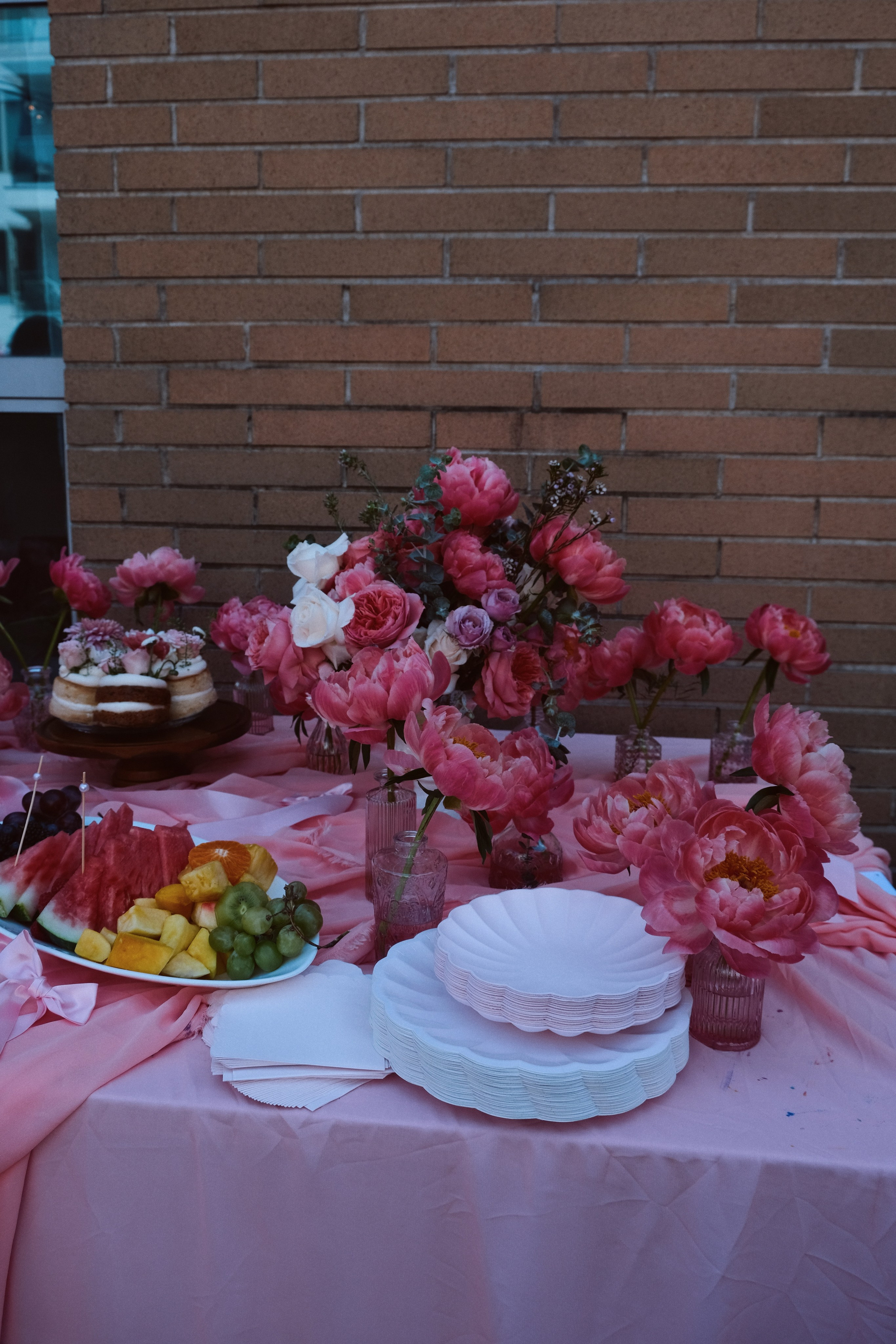 Close-up of baby shower decorations with soft pastel tones